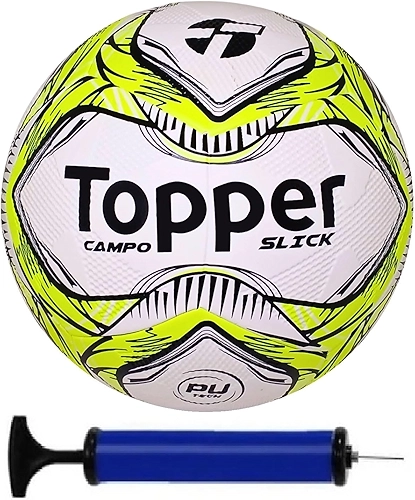 Bola Campo Topper Slick Amarela + Bomba De Ar