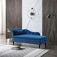 Vista 9 de Polibi Tumbona de almacenamiento de terciopelo de 60 pulgadas con 1 almohada y ribete de cabeza de clavo, tumbona larga multifuncional copetuda