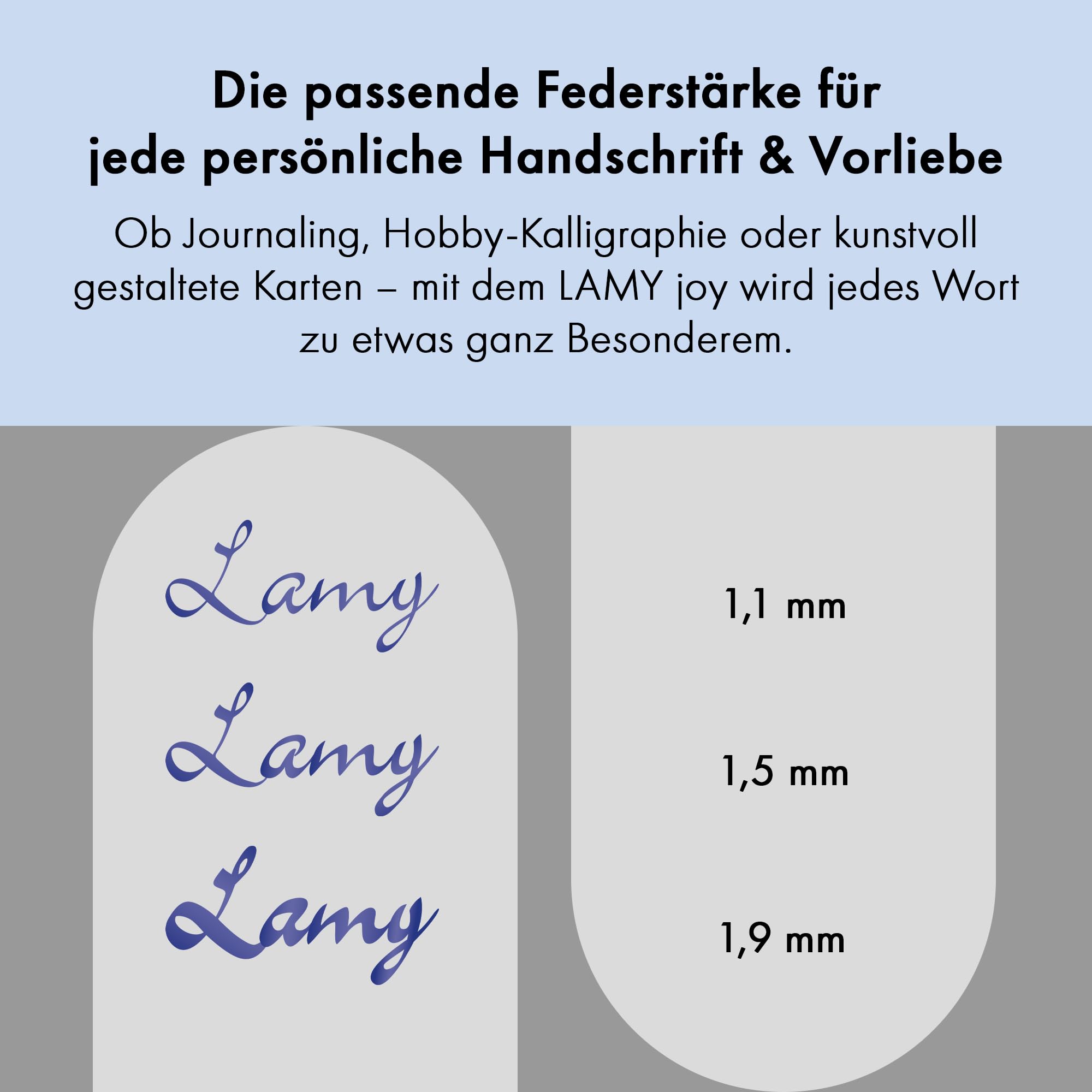 Lamy joy AL black Kalligraphie Füller Set – Schönschreibfüller mit 3 versch. Federn (1,1/1,5/1,9 mm) - Füllhalter mit Bandzugfeder & ergonomischem Griff – inkl. 5 Tintenpatronen T 10 blau