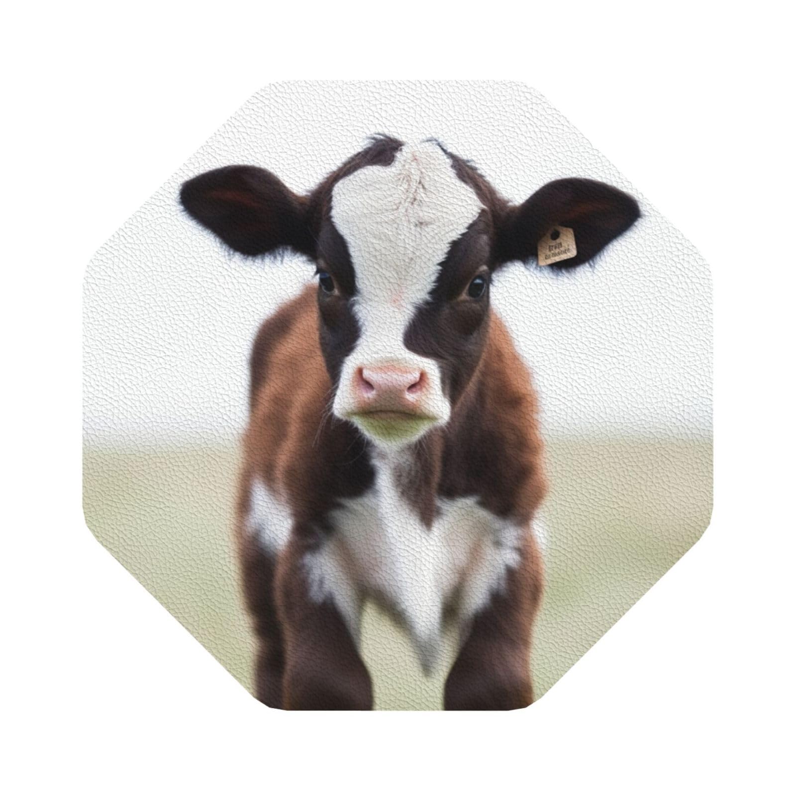 Fodpand Octagon Cow Drink Coasters Set Of 4, Heat Resistant Leather Coasters Fuuny Bar Beer Beverage Coaster For Drinks, Absorbent Cup Mat For Tabletop Protection, Housewarming Gift