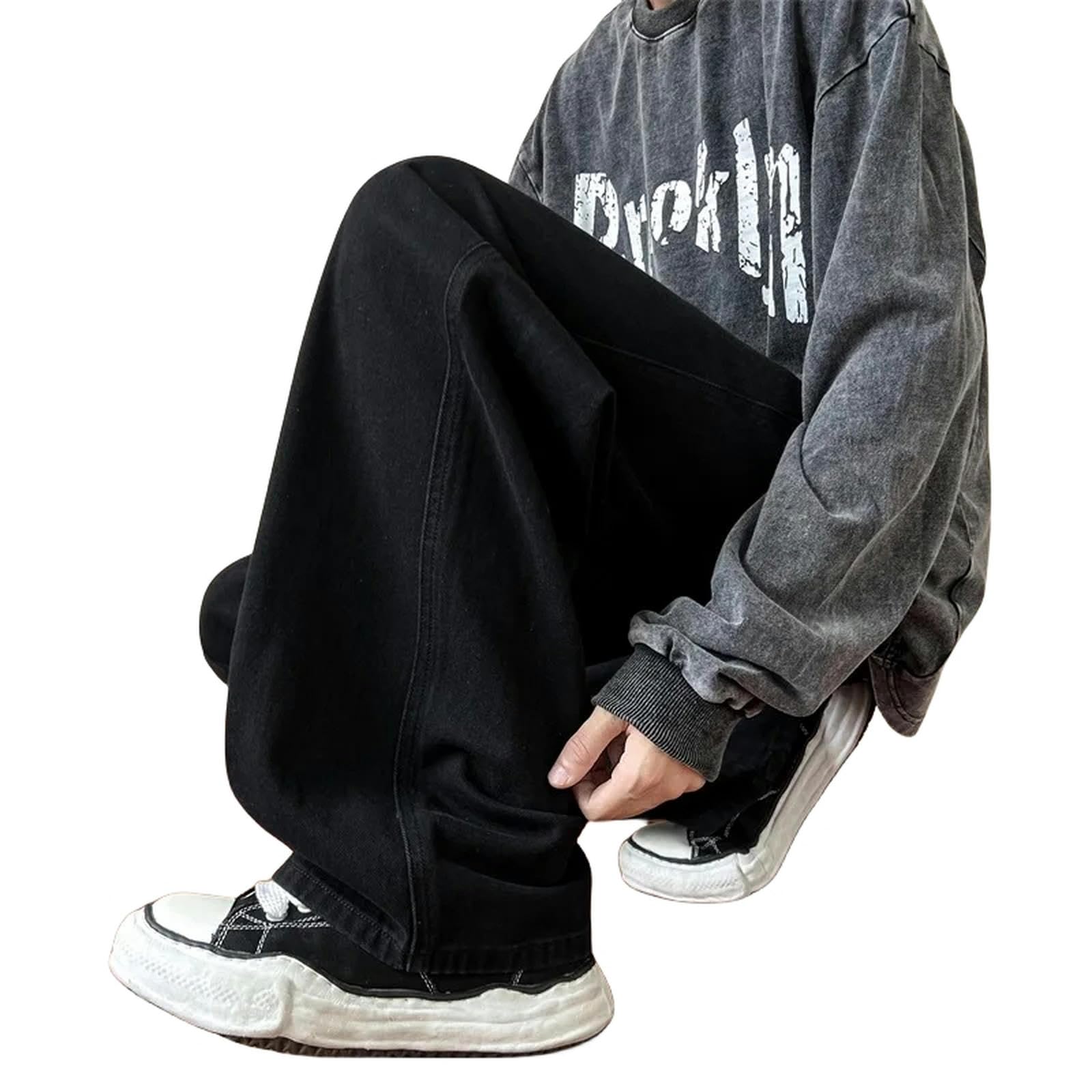 Jeans Uomo Larghi Uomini Lunghezza alla Caviglia Jeans Maschio Straight Denim Baggy Jeans