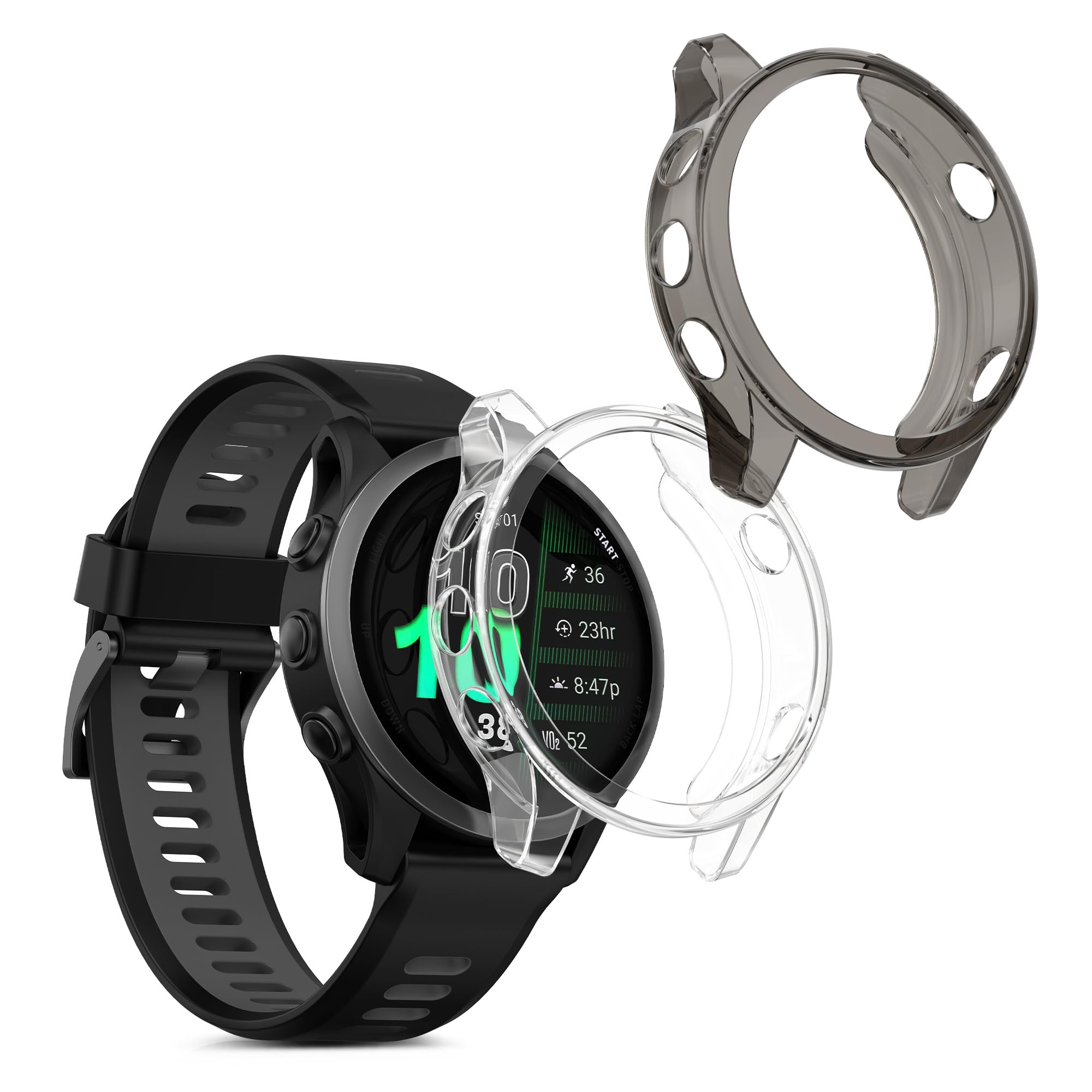 kwmobile Pokrowiec ramki kompatybilny z Garmin Forerunner 970 47mm Pokrywa (2-Pack) - Przezroczysty etui silikonowy - Czarny/Przezroczysty