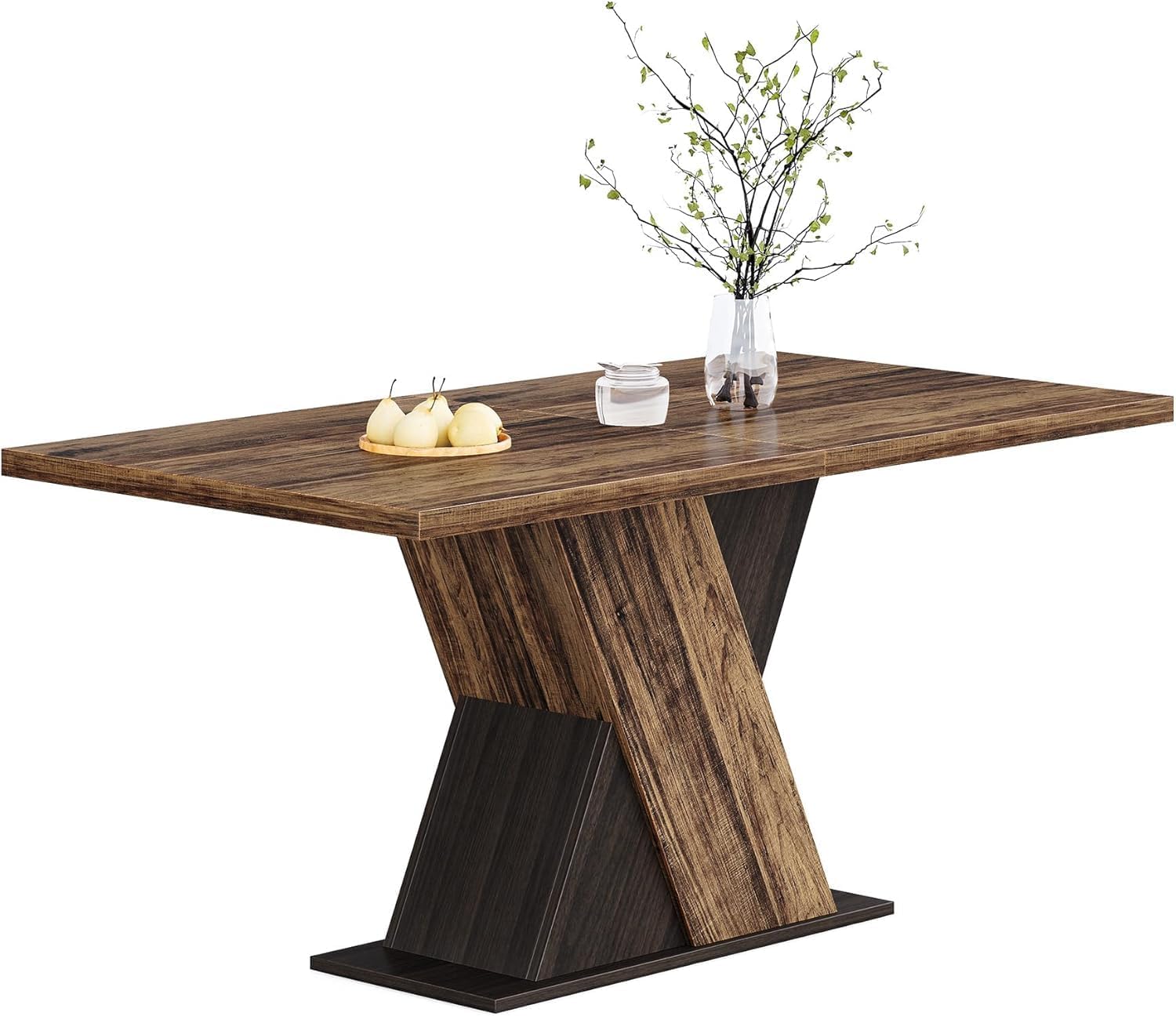– Tribesigns 55 Inch Dining Table for 4, Rustic Brown Wooden Rectangular Kitchen Table, 140cm Dark Brown Dining Room Table with Heavy Duty Pedestal