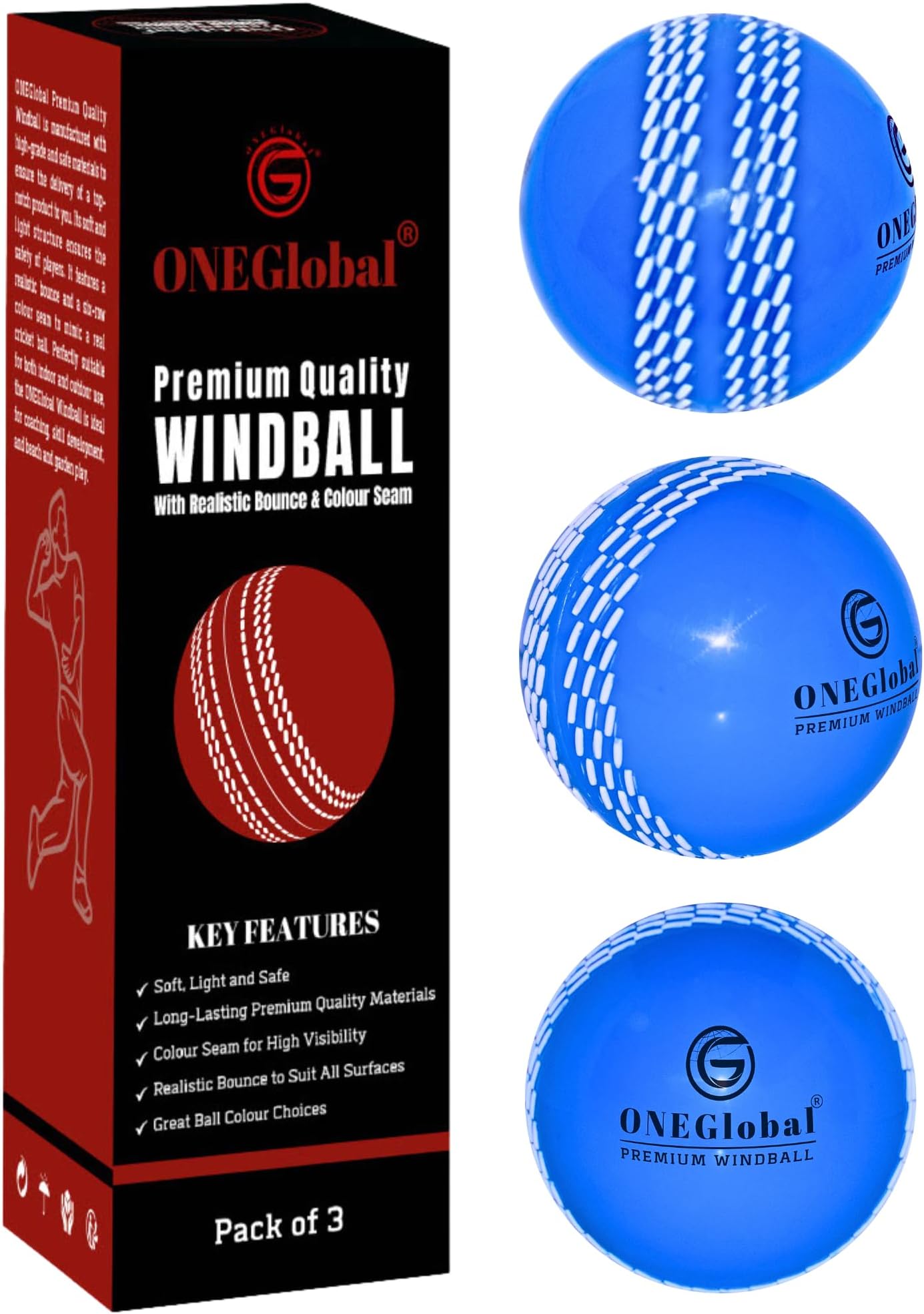 Premium Windball Soft Cricket Ball | Durable & Safe, Colour Seam, True Bounce & Swing | Wind Ball for Outdoor & Indoor Practice, Coaching, Garden & Beach Games