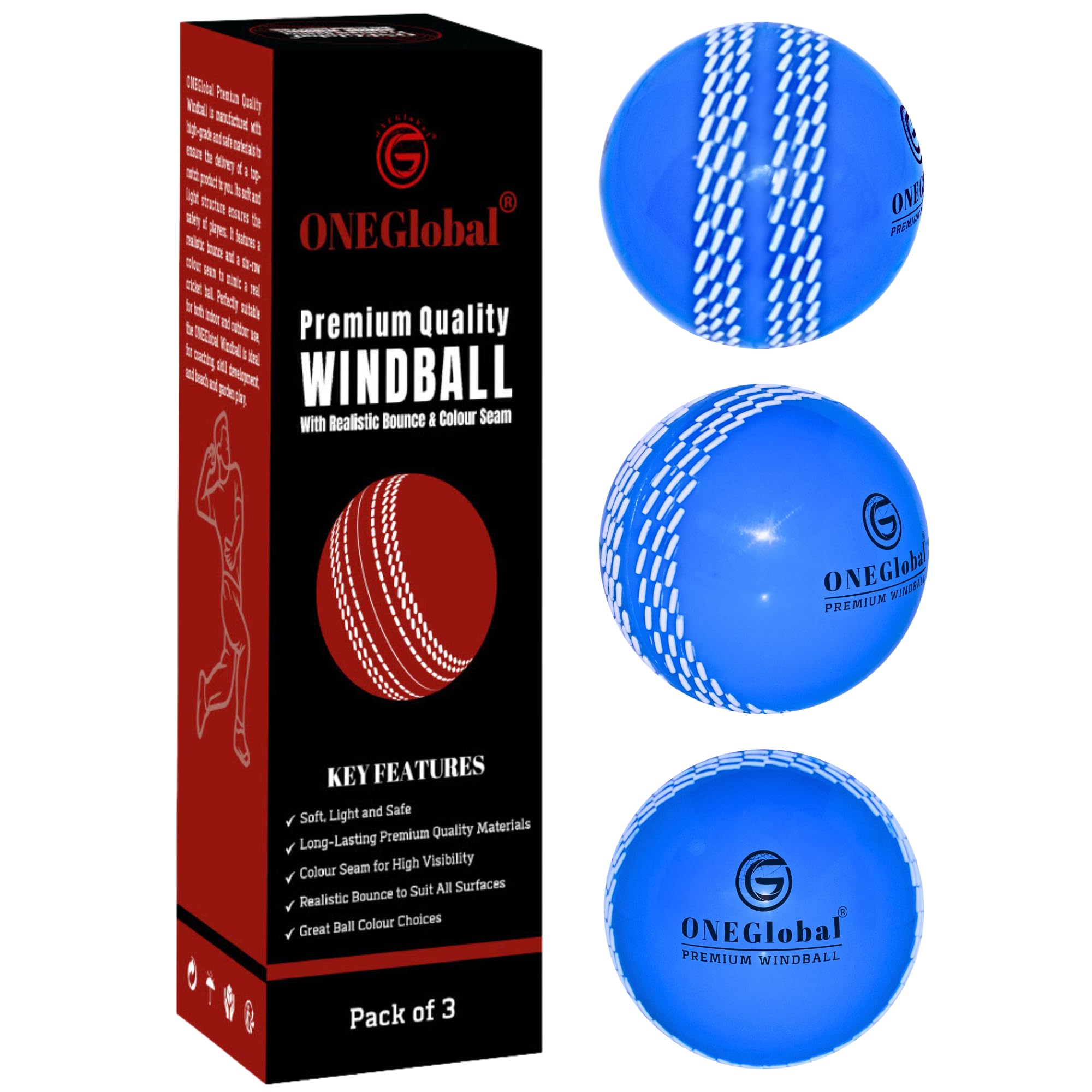 Premium Windball Soft Cricket Ball | Durable, Colour Seam, True Bounce & Swing | Wind Ball Cricket Balls for Indoor & Outdoor Practice, Coaching, Garden & Beach Games