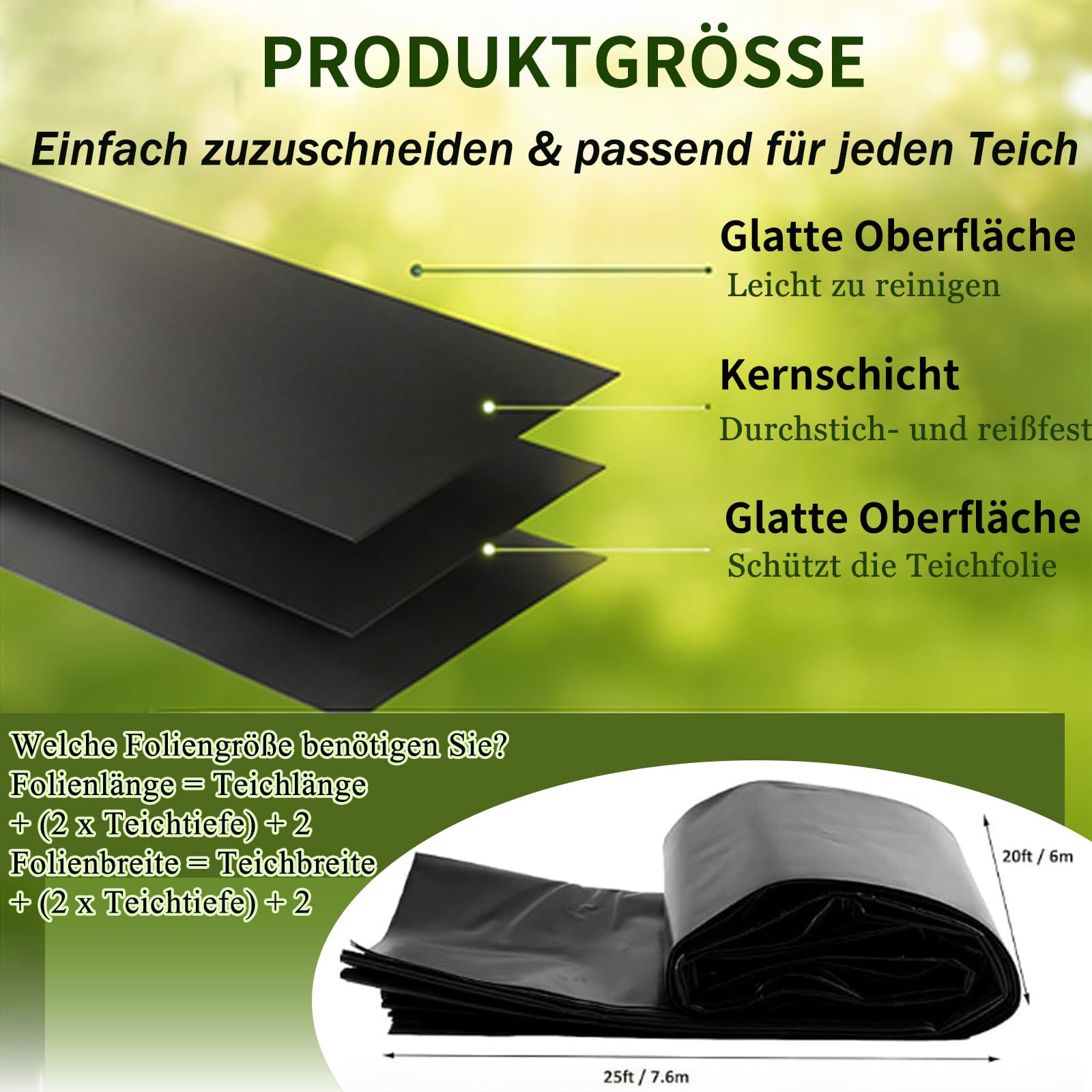 Premium PVC Teichfolie schwarz,HDPE Folie,Schwimmteich Folie Gartenteich | Flexibel Teichfolien Scheibe,Wasserdicht Und Leckdest,Langlebig,Uv-Und Witterungsbeständig Für Teich In Verschiedenen Größen