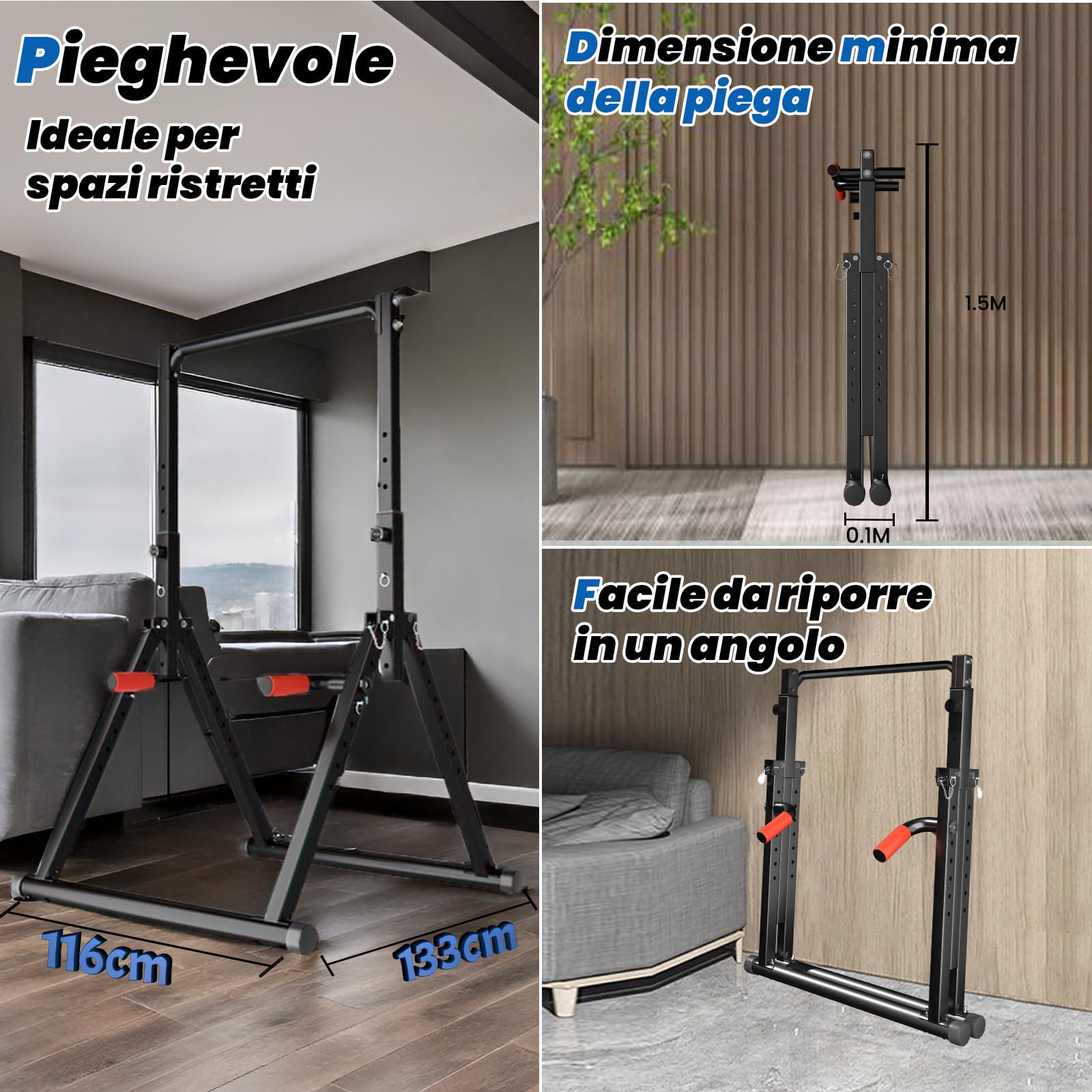 DOBESTS Power Tower Dip Station,Pieghevole Barra per trazioni autoportante,Regolabile MultifunKtional Pull Up Station Attrezzi Palestra Casa,Attrezzatura per Allenamento della Forza,Gambe Triangolari