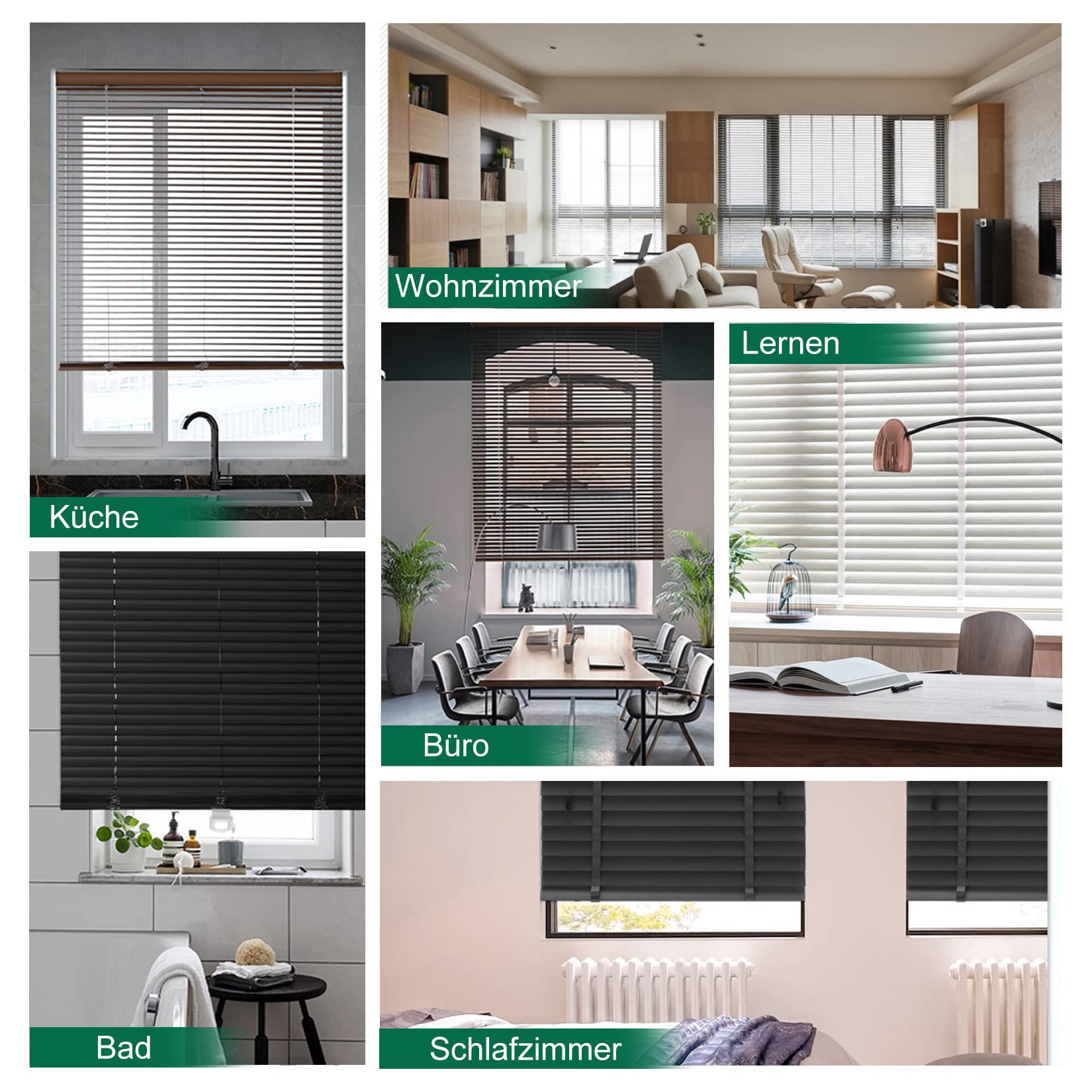 BOTOWI Holz Jalousie Holzjalousie 5cm Lamellen Rollo Massivholz, Fenster Rollos für Innen, Innenjalousien Jalousien, Gefiltertes Licht Fenster Jalousien Innen, 60~140cm,Schwarz,120Wx140L(cm)