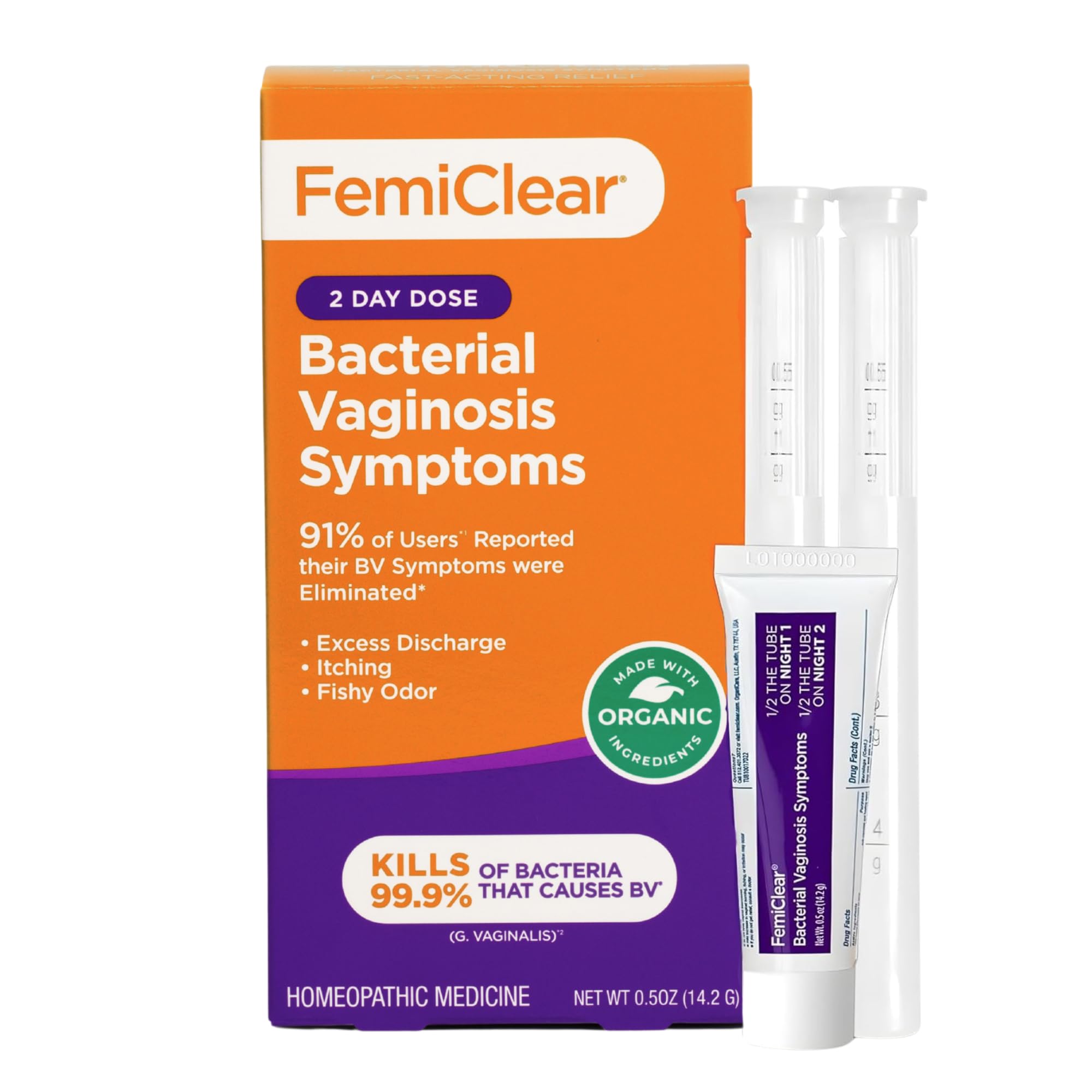 FemiClear for Bacterial Vaginosis (BV) Symptoms, Natural & Organic l Ointment for Itching, Manage Unpleasant Odor & Discomfort Due to Bacterial Vaginosis, 2-Day Dose Feminine Ointment