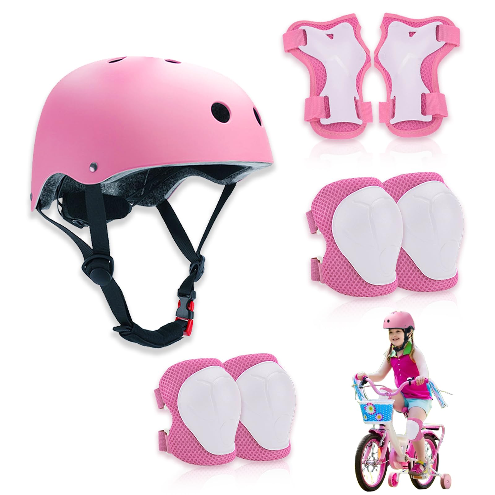 Protection Roller Enfant, 7 Pcs Sets de Protection Rollers, Réglables Coudières Genouillère, Casque Vélo Enfant Kit pour Roller, Vélo, Skateboard, Trottinette