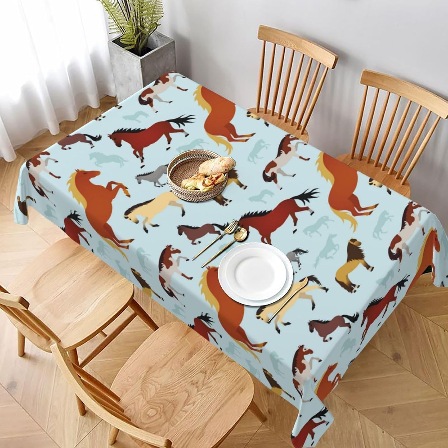 Prostokątny obrus 140 x 300 cm zwierzę koń, odporna na plamy i zmywalna tkanina poliestrowa, ochraniacz na stół dla 8-10 osób, do użytku w kuchni, salonie, wewnątrz i na zewnątrz, 5487v