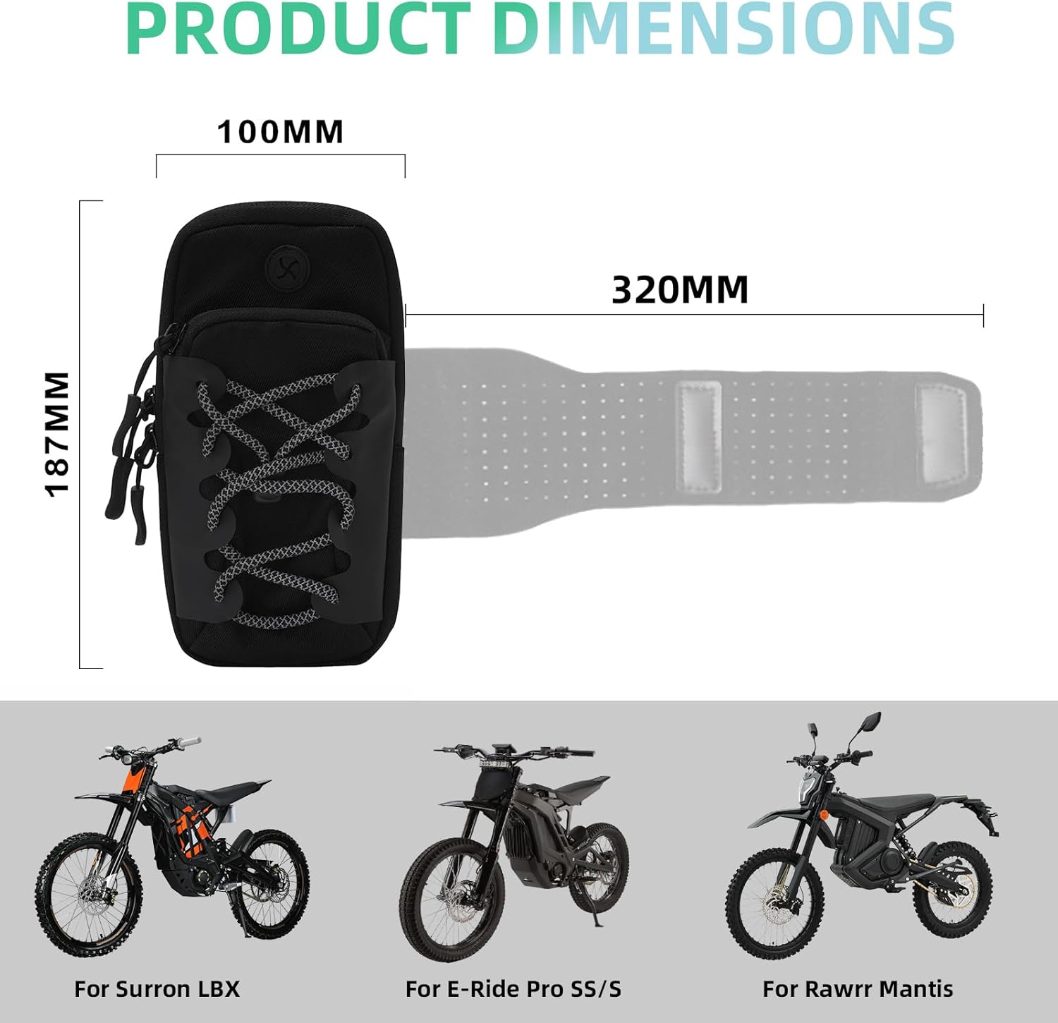 Funparts Electric Dirt Bike Bag Front Frame Bag Universal for Sur Ron Surron LBX Tuttio Soleil 01 E-Ride Pro SS/S Rawrr Mantis,Fit for ID Phone Key Garage Door Opener Black