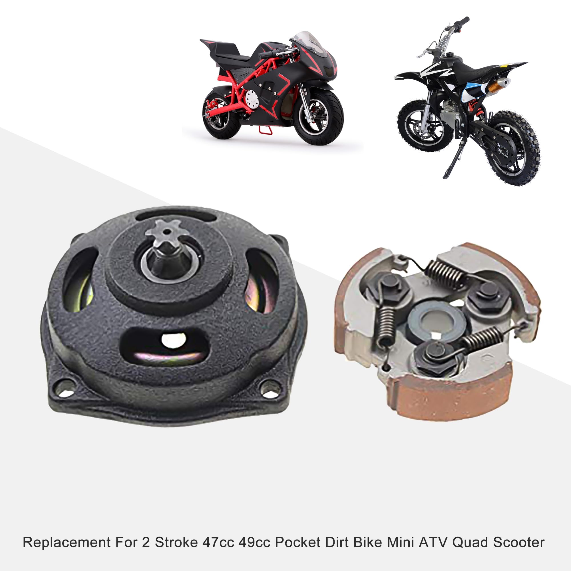 GOOFIT 6 Denti Tamburo Della Frizione Assemblaggio con kit disco frizione sostituzione per 2 tempi 47cc 49cc Pocket Dirt Bike Mini ATV Quad Scooter