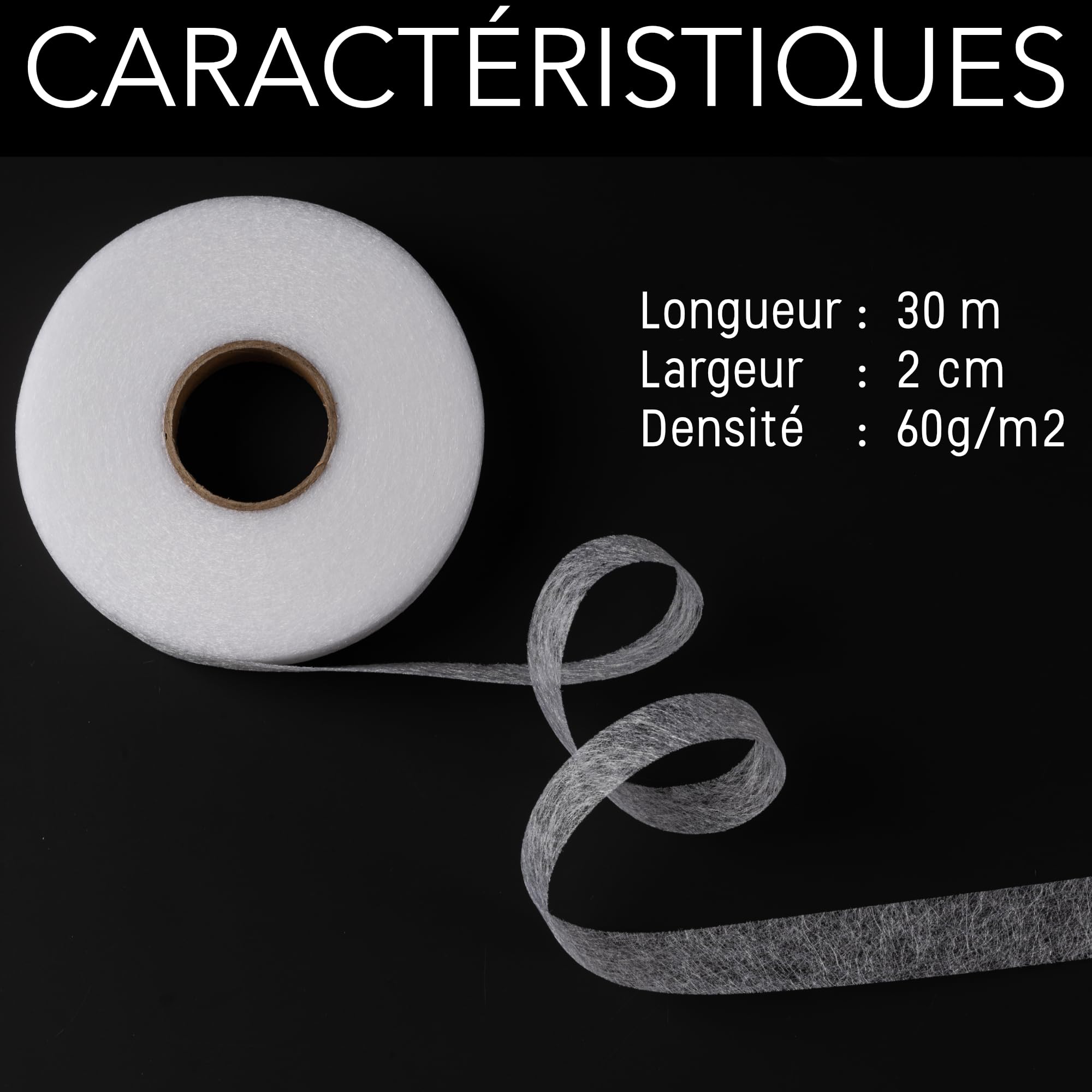 Takit Thermocollant 2cm x 30 mètres - 60g/m2 - Marque Francaise - Bande Adhésive Textile pour Rideau, Couture, Customisation, et DIY