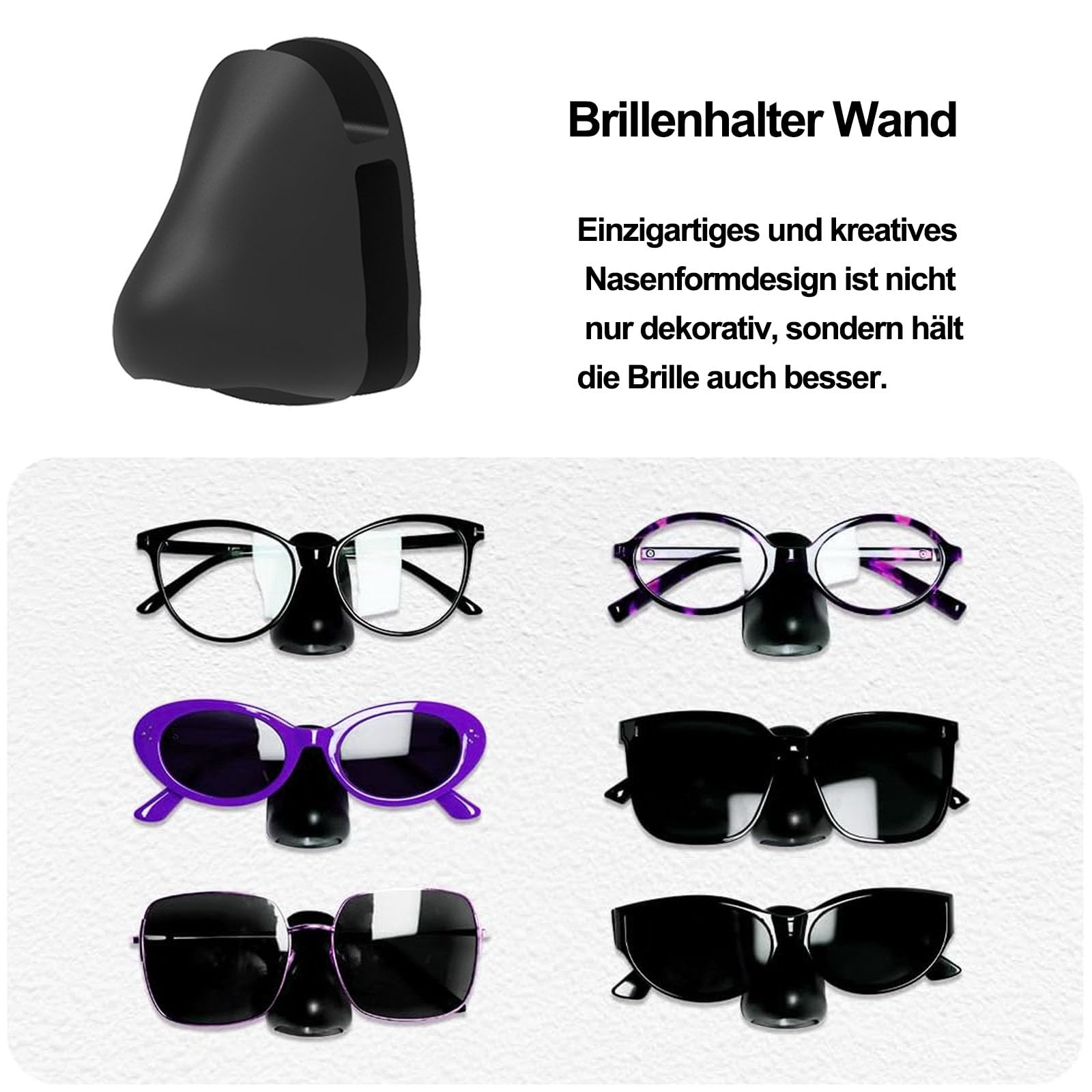 Soporte para gafas de pared autoadhesivo, 8 unidades, organizador de almacenamiento, negro