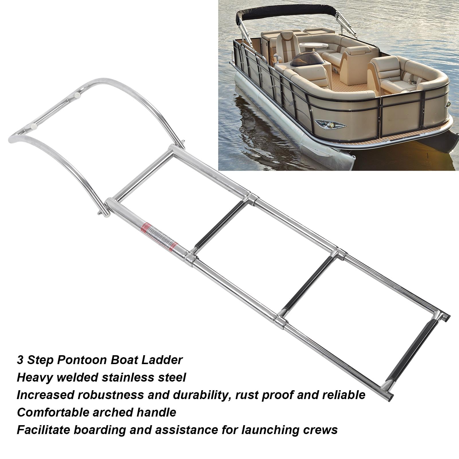 Échelle de Corde de Bateau à 3 Marches,échelle de Pont Télescopique Lourde en Acier Inoxydable,échelle de Corde D'escalade Extérieure Pliable pour Bateau Gonflable,Voilier,Kayak