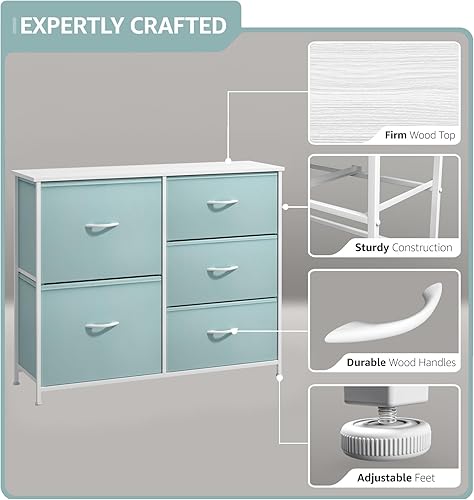 Miniatura 4 de Sorbus Cómoda para niños con 6 cajones  Organizador de pecho de almacenamiento  Marco de acero, parte superior de madera, contenedores de tela de