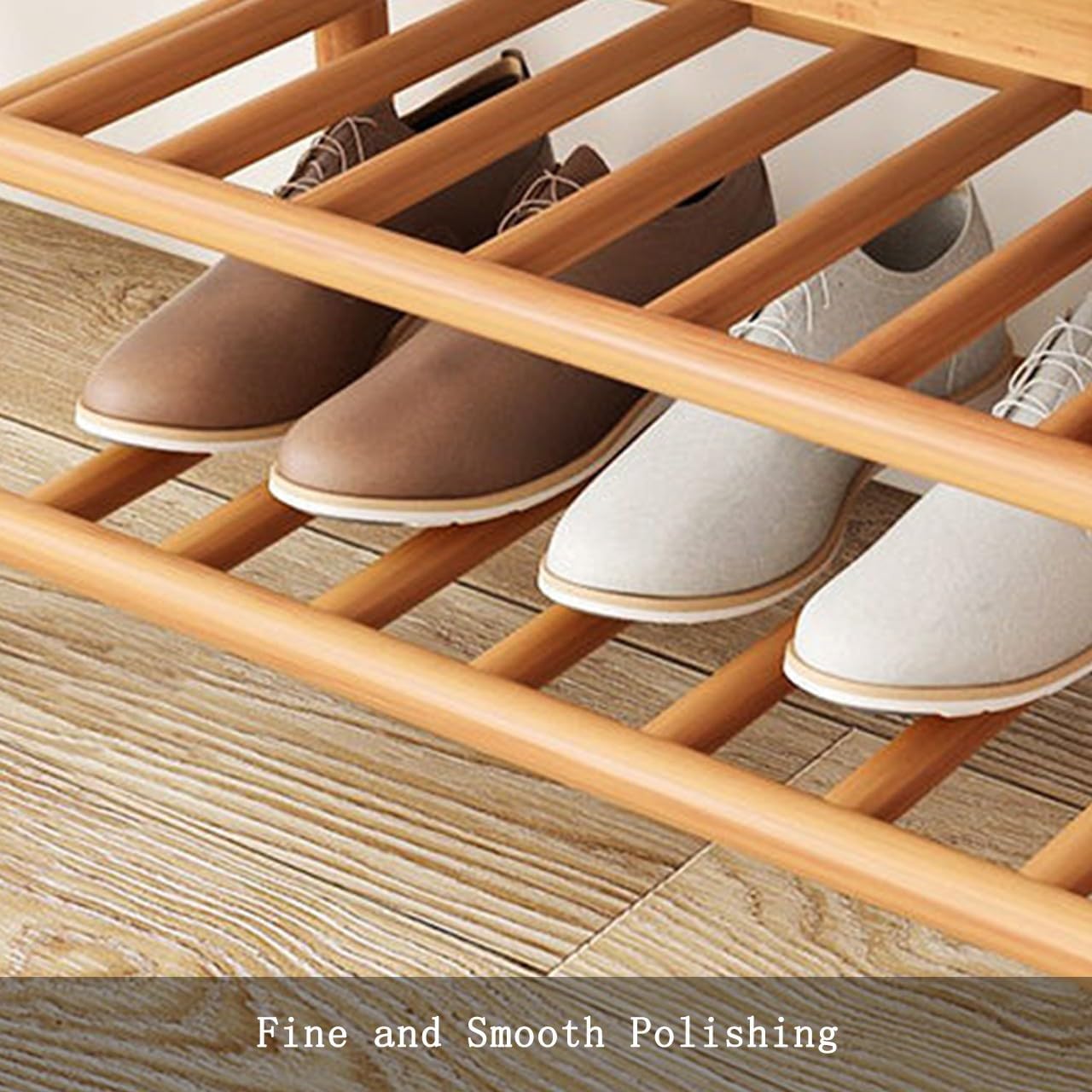 Bamboo Shoe Bench with Storage, 2-Tier Entryway nizer, Stylish Seating for Living Room & Hallway, Natural Color, 70/90x27x44CM - Modern Home Furniture