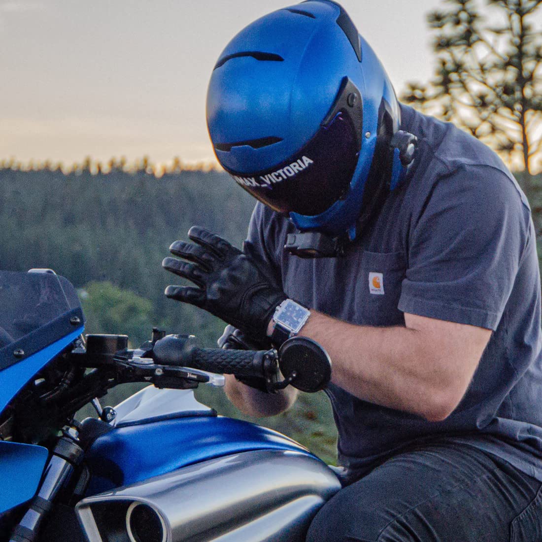 Harssidanzar Guanti da moto touchscreen da uomo in pelle di capra GM028E