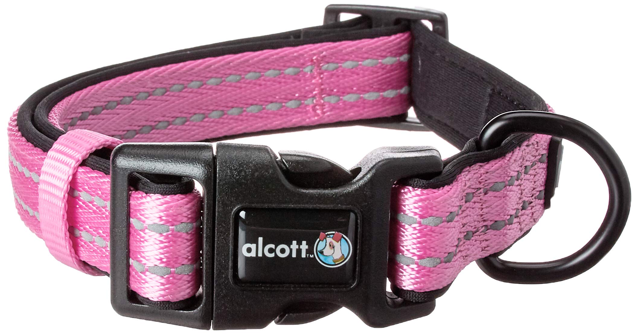 AlcottAdventure Dog Collar With Reflective Stitching & Neoprene Padding, Medium, Pink, Clr Md Es Pk