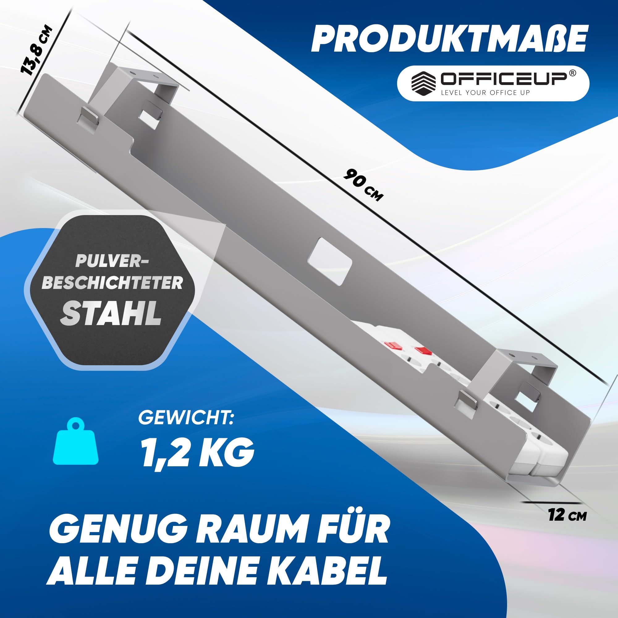 Canal de câbles XXL 90 cm pour bureau - Gestion des câbles - Kit complet - Gestion des câbles - Support de câbles [amovible] - Goulotte de câbles - Disponible maintenant