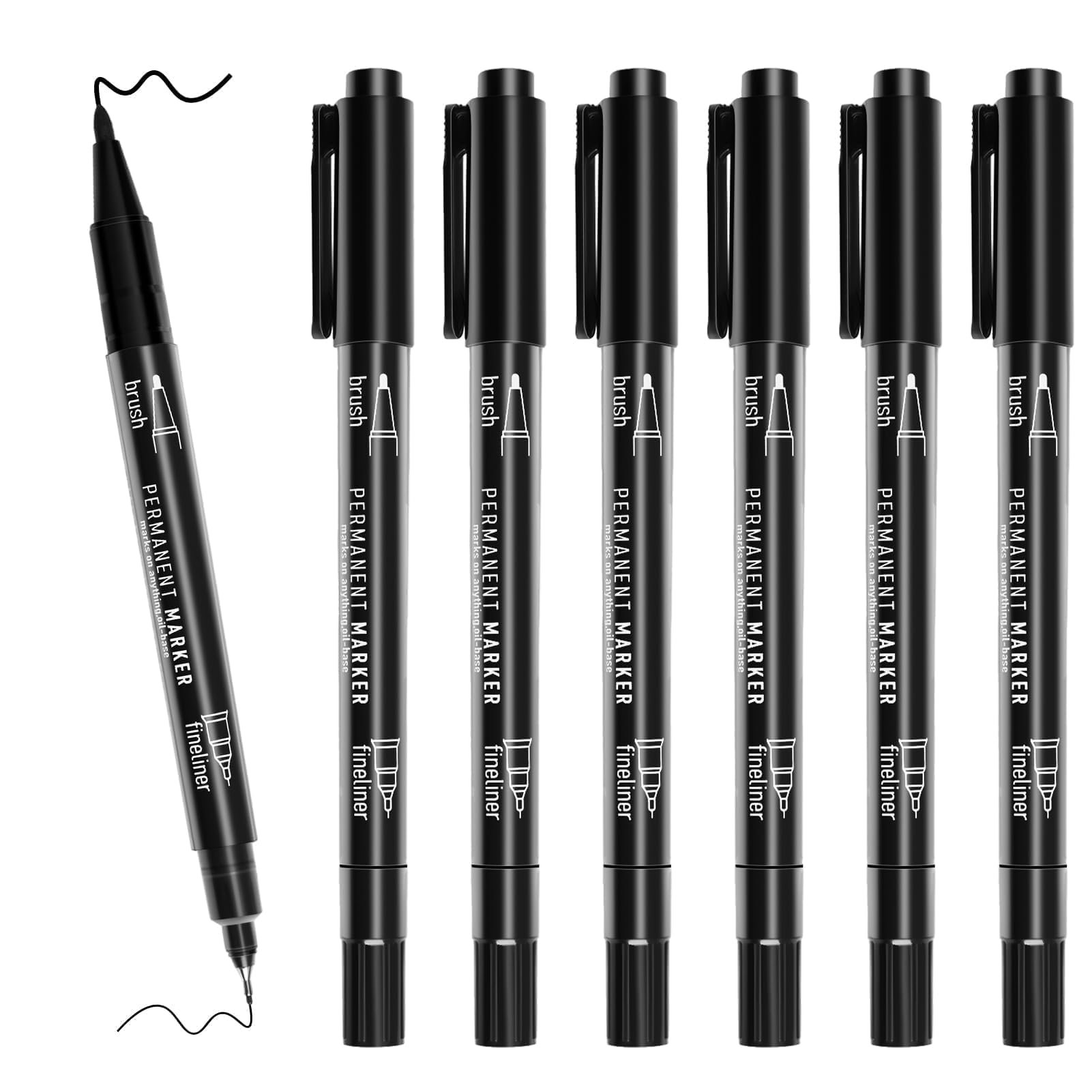 6 Rotulador Permanente Negro, Punta Doble Bolígrafos de Punta Fina Marcadores Acrílicos Negros Rotulador Indeleble Negro Rotuladores Fineliner para Dibujo Bocetos Artísticos DIY Pintura