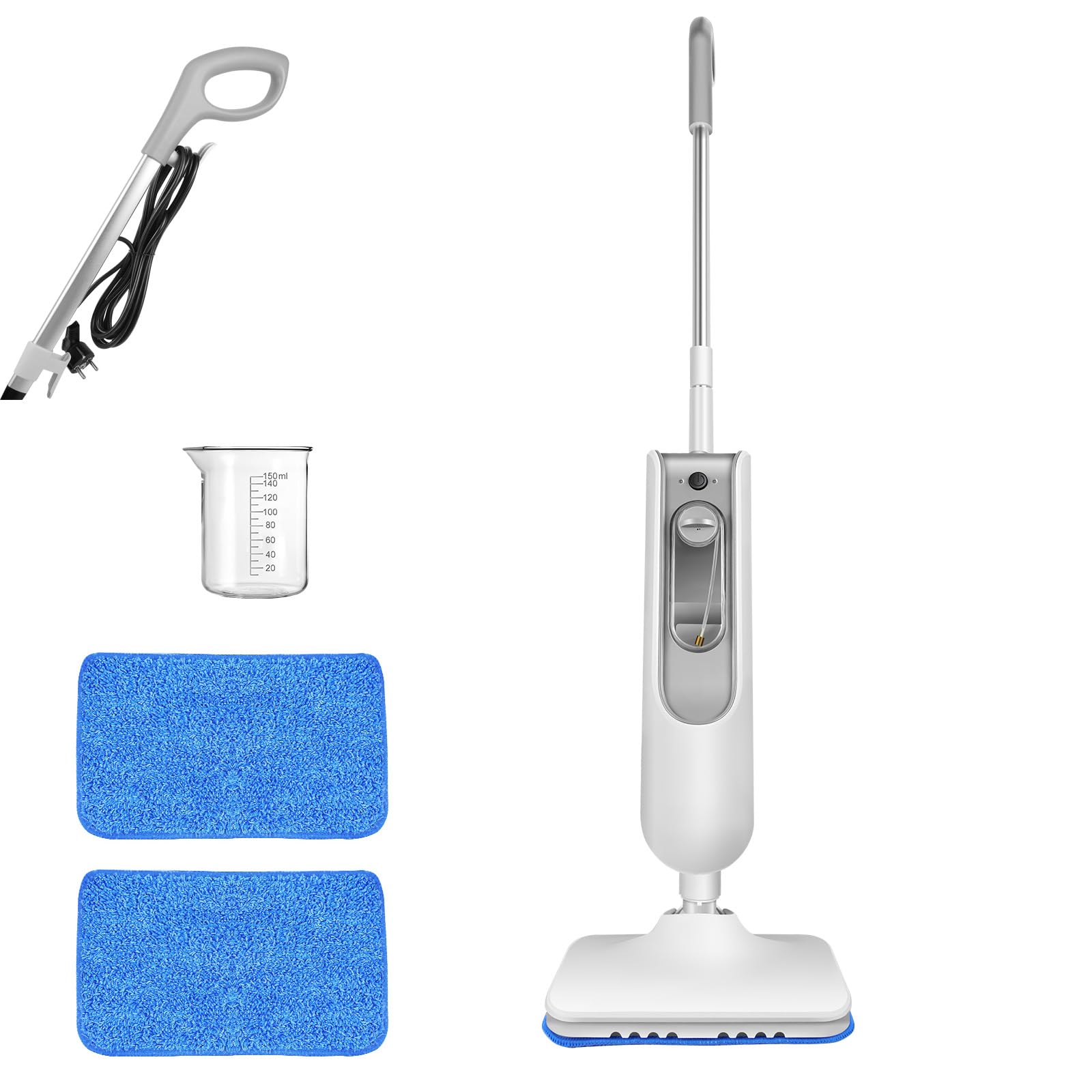 Pulitore a vapore elettrico 1500 W per pavimenti, tappeti e piastrelle, scopa a vapore leggera con 2 tamponi di pulizia lavabili, serbatoio dell'acqua da 400 ml, cavo da 4,8 m