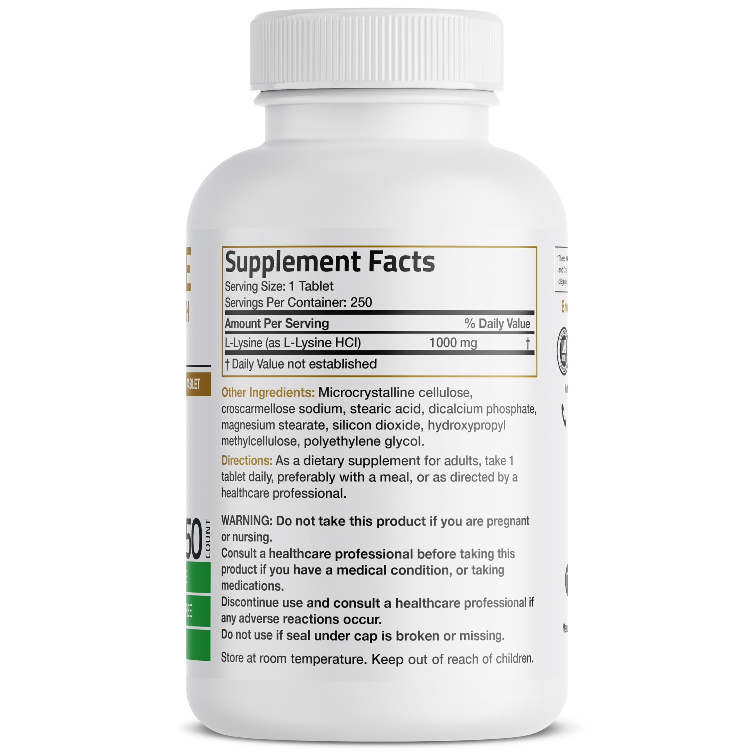 Bronson L-Lysine Extra Strength 1000 mg, 250 Vegetarian Tablets — Amazon image 4