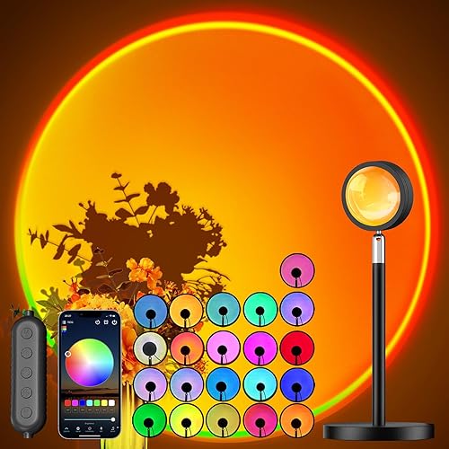 Madoury Proyector de lámpara de puesta de sol con control de aplicación, lámpara de proyección cambiante multicolor, luz LED, lámpara de luz solar