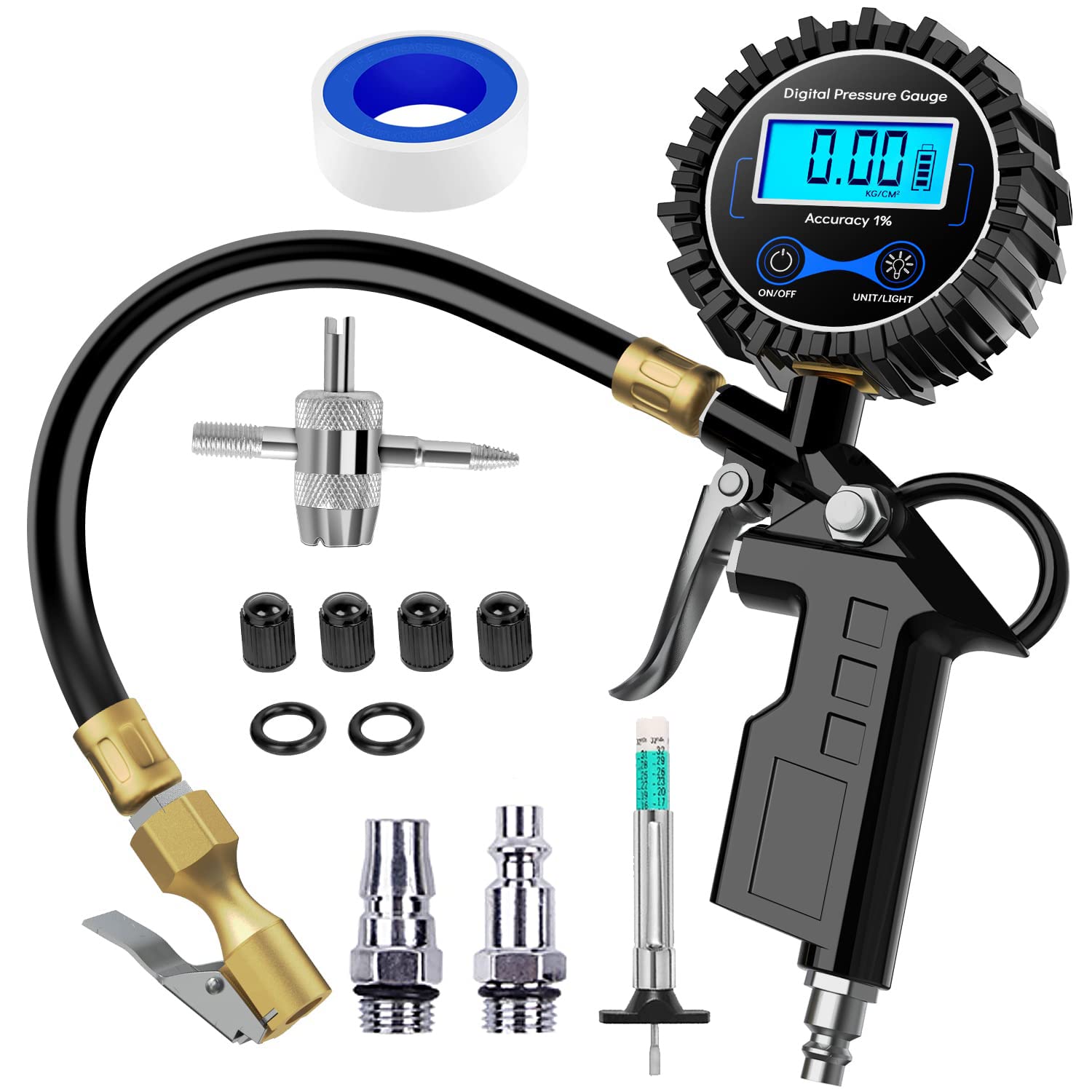 MoonmenDigital Tire Pressure Gauge with Inflator Deflator, 200 PSI Tire Gauges Air Compressor Accessories with Air Chuck Quick Connect Coupler for Truck, Car, SUV, Motorcycle (250 PSI)