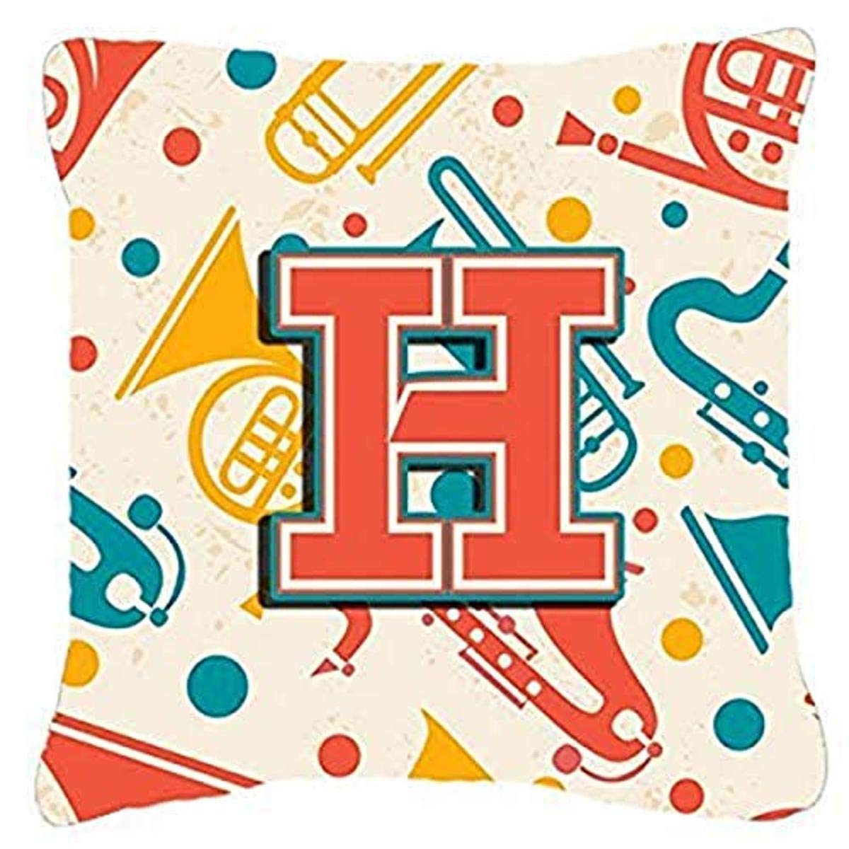 Coussin lettre H rétro bleu et orange pour décorer un salon de musicien