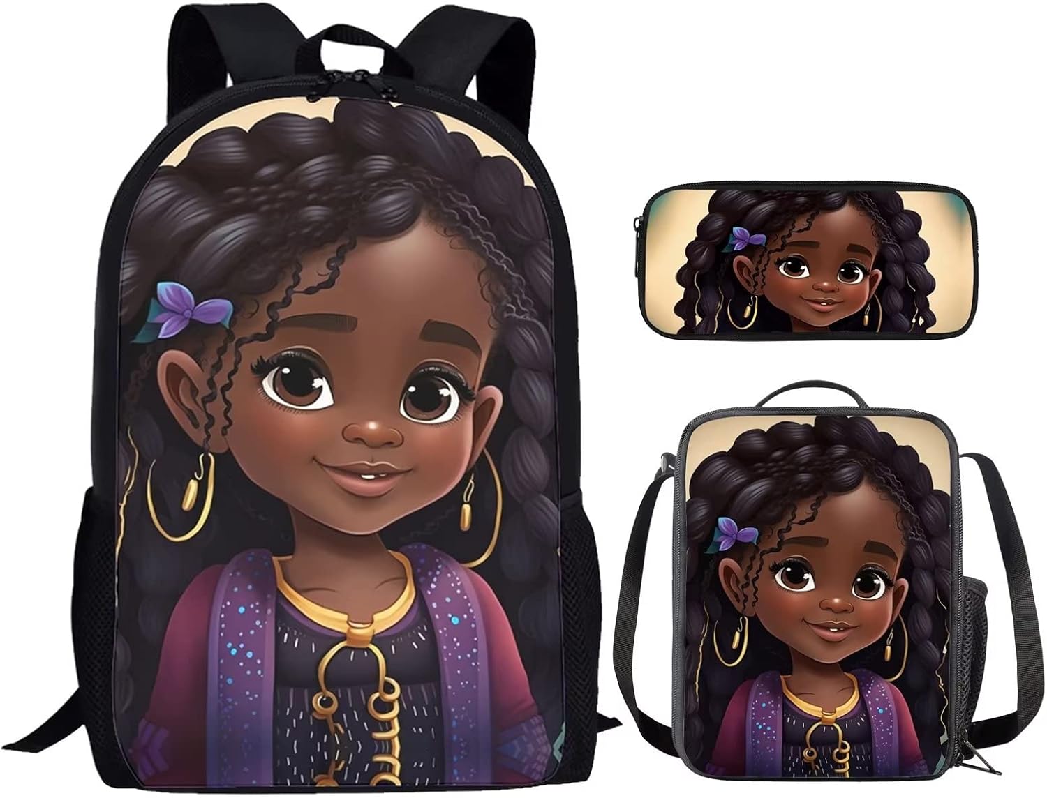 African Boy School Bag Kids Backpack and Lunch Box Set for Boys Elementary, Basketball Bookbag Girls Lunch Bag Cooler Pack Pencil Case