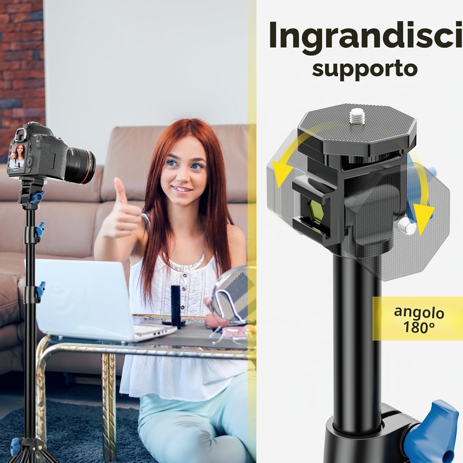EMART 2 Pcs Stativo Luci 200cm, Treppiede Leggero con Testa Girevole da 1/4 | Testa Girevole da 1/4, Light Stand, Lampade Orientabile 180°, Fotocamere e Altre Attrezzature