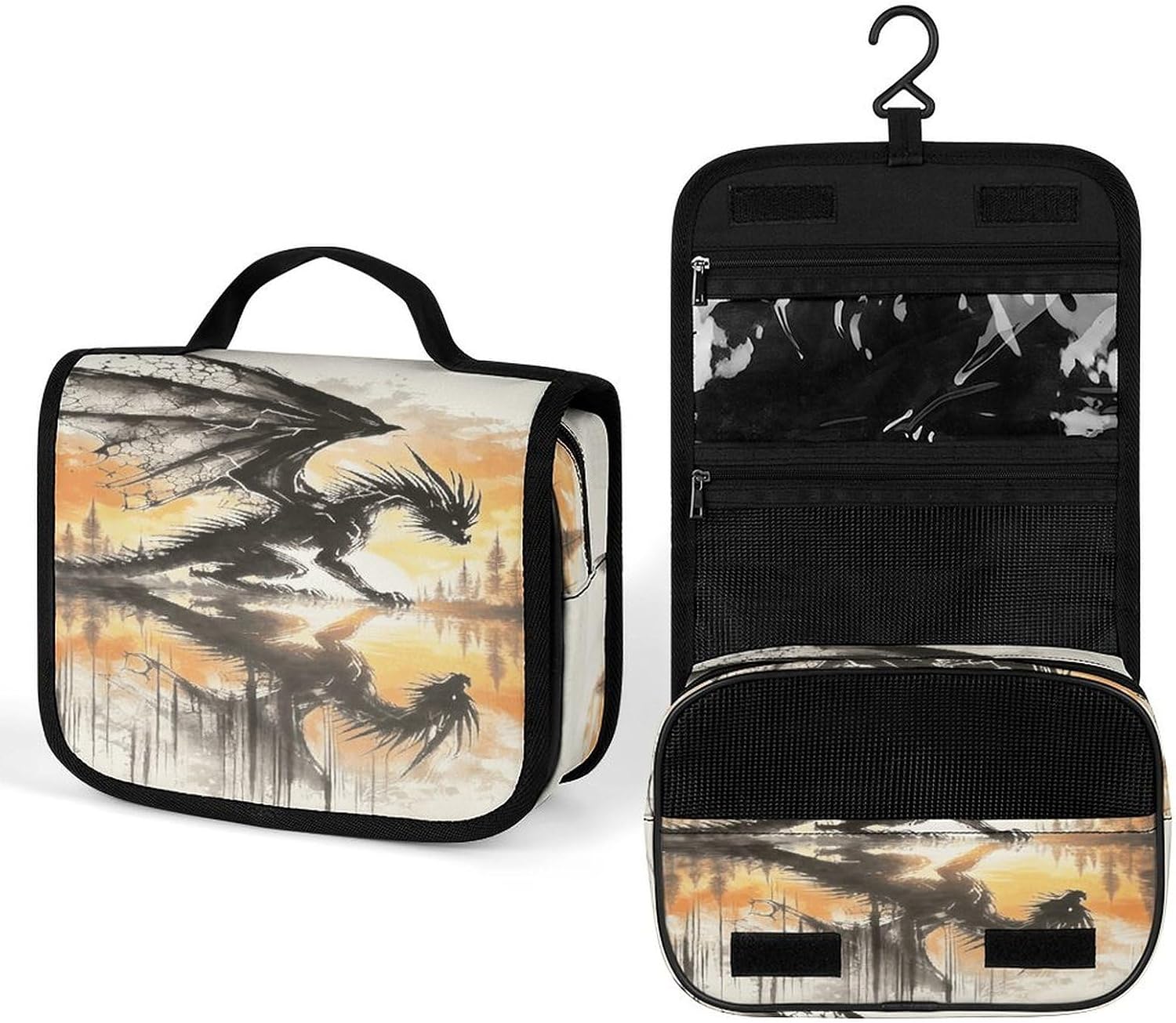 Black Dragon Silhouette on The Lake Wash Bag Portable Makeup Pouch