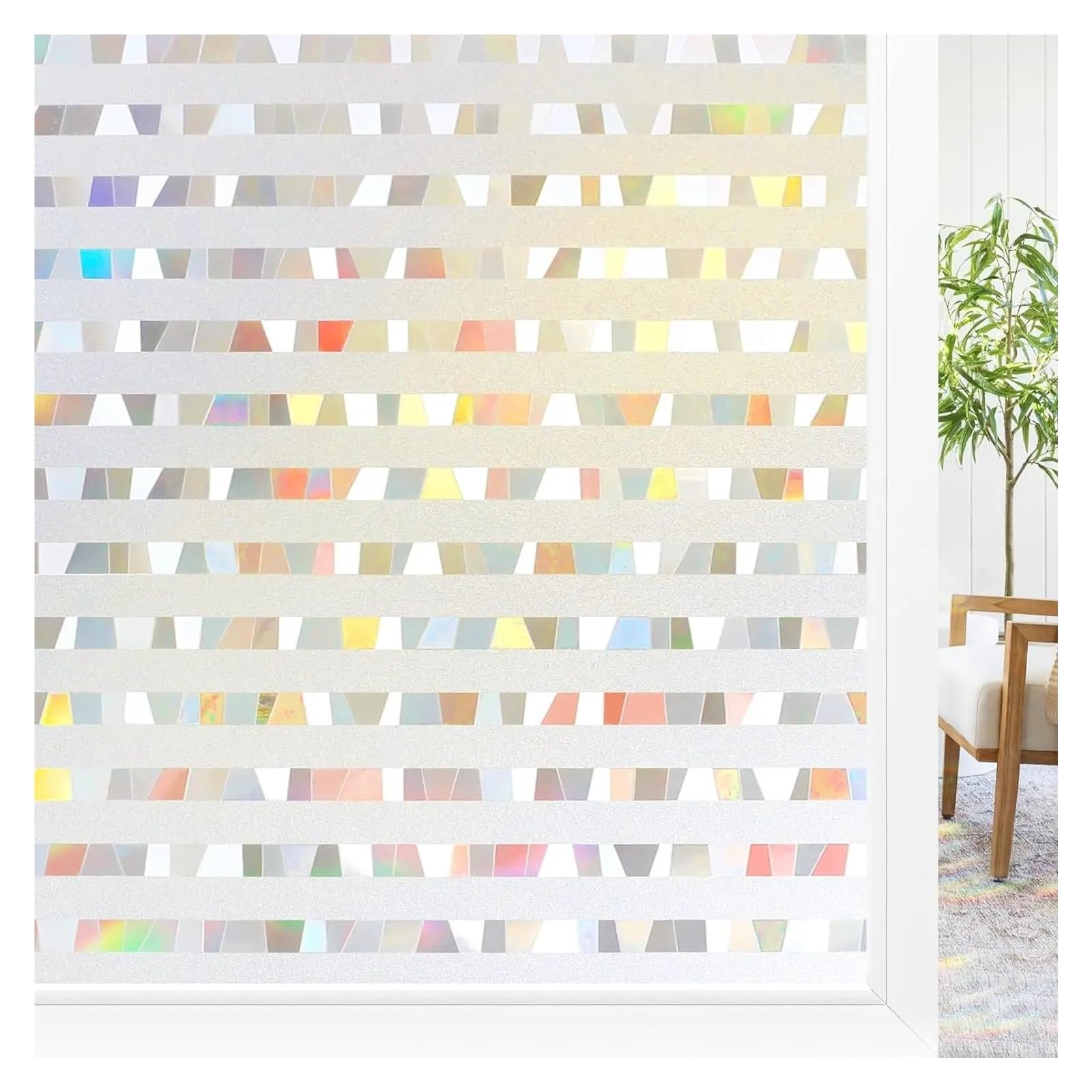 Rainbow Window Privacy Film Stained Glass Cling Non-Adhesive Removable Static Decorative Sticker for Home(45x500cm)
