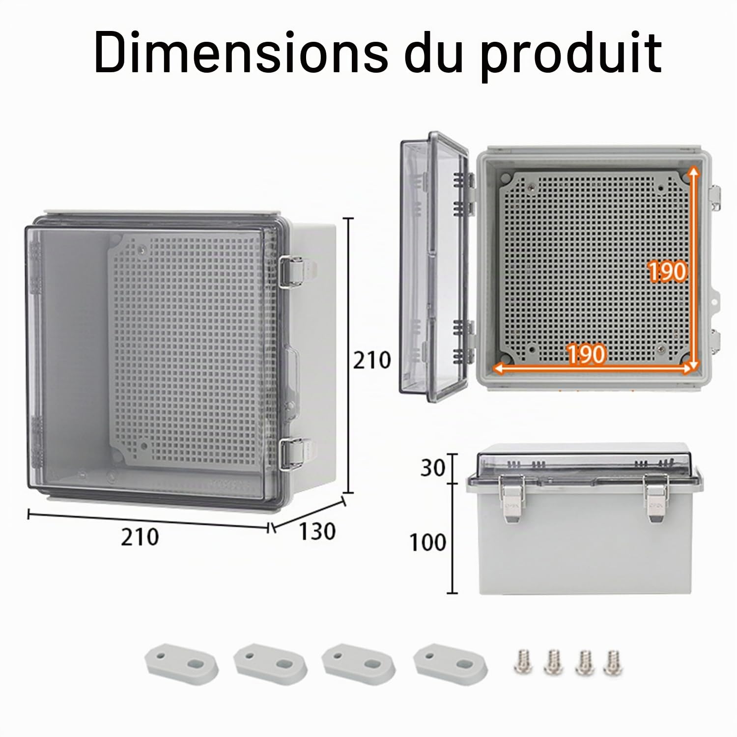 Coffret Electrique Etanche Exterieu,Boîte De Dérivation Electrique,Boitier Electrique Étanche Avec Couvercle à Charnière,Ip67 Boîte De Jonction En Plastique Abs,Gris Porte Transparente(210x210x140mm)