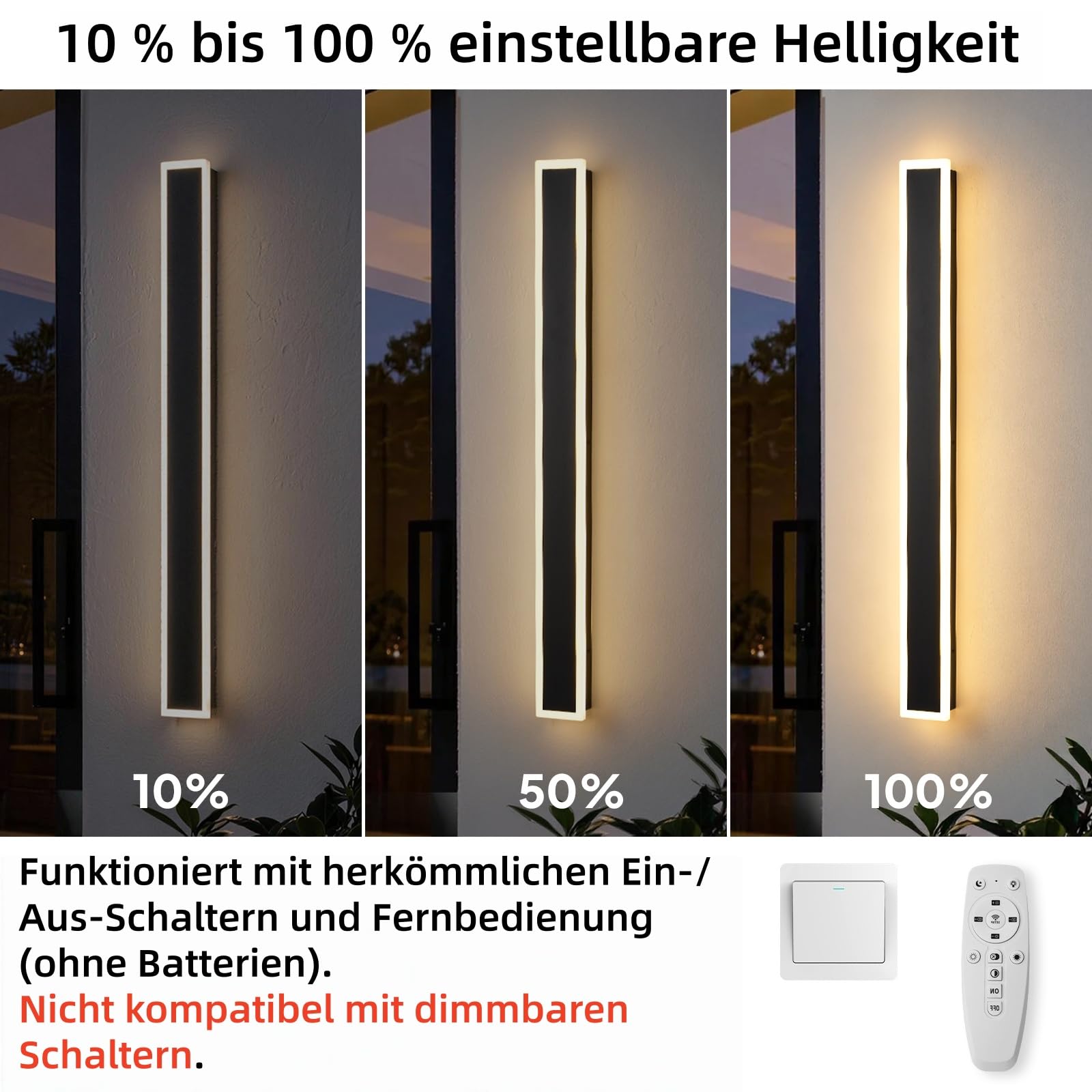 2 Stück 60CM Moderne Wandleuchte Aussen, 3000K-6000K 10%-100% Dimmbar Lange Wandleuchte Außen,IP65 Wasserdichte Wandlampe mit Fernbedienung für Eingangsbereich,Flur,Garage,Terrasse,Treppenhaus,Garten