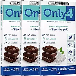 Kit com 3 Tabletes de Chocolate 70% Cacau Com Flor de Sal de 70g cada - Only4