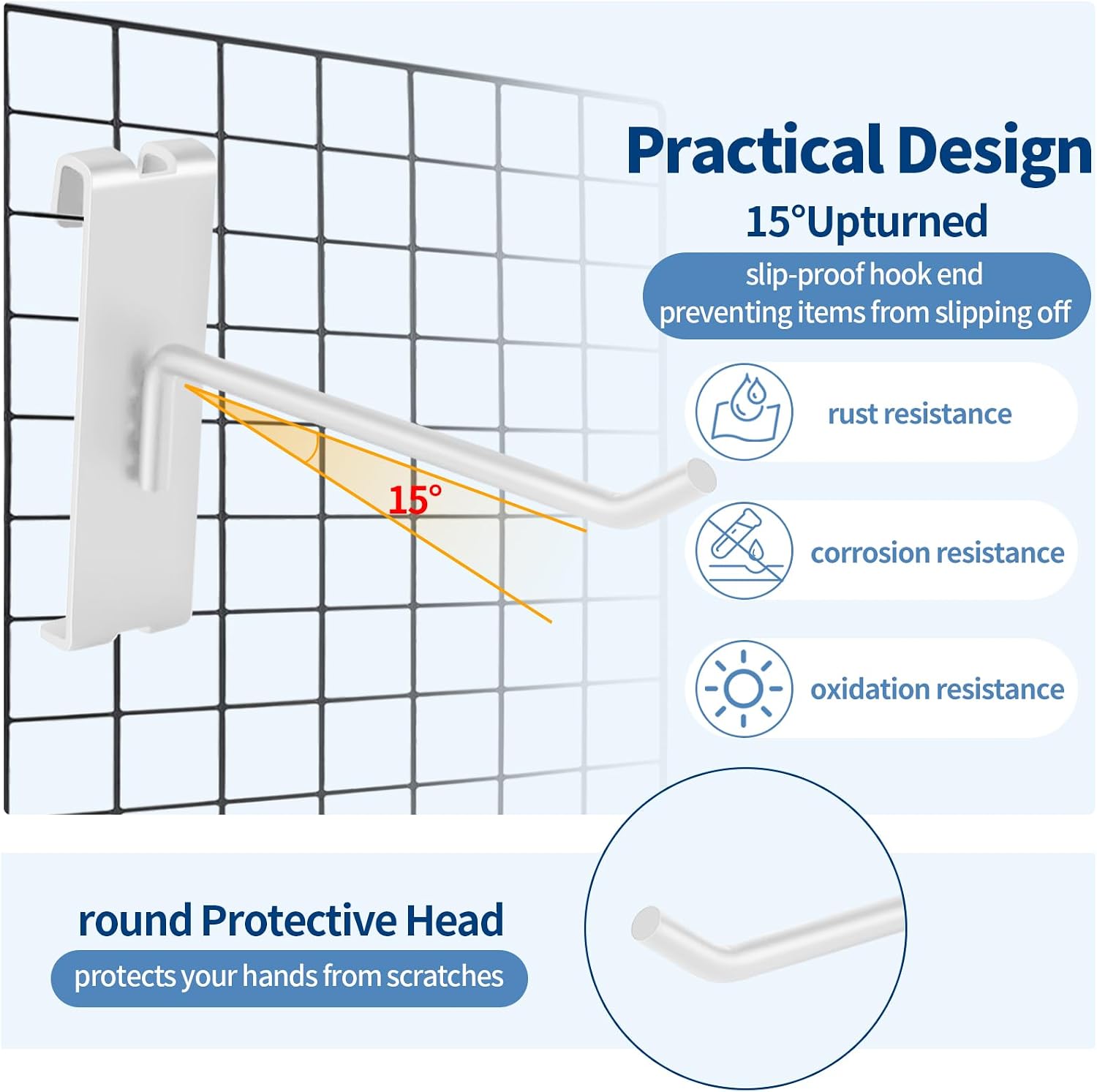 20Pcs Gridwall Hooks, Metal Grid Panel Hanging Peg Hooks, Grid Wall Accessory for Clothes Storage, Home Organization, Retail Display (White, 6"/15Cm) image 5