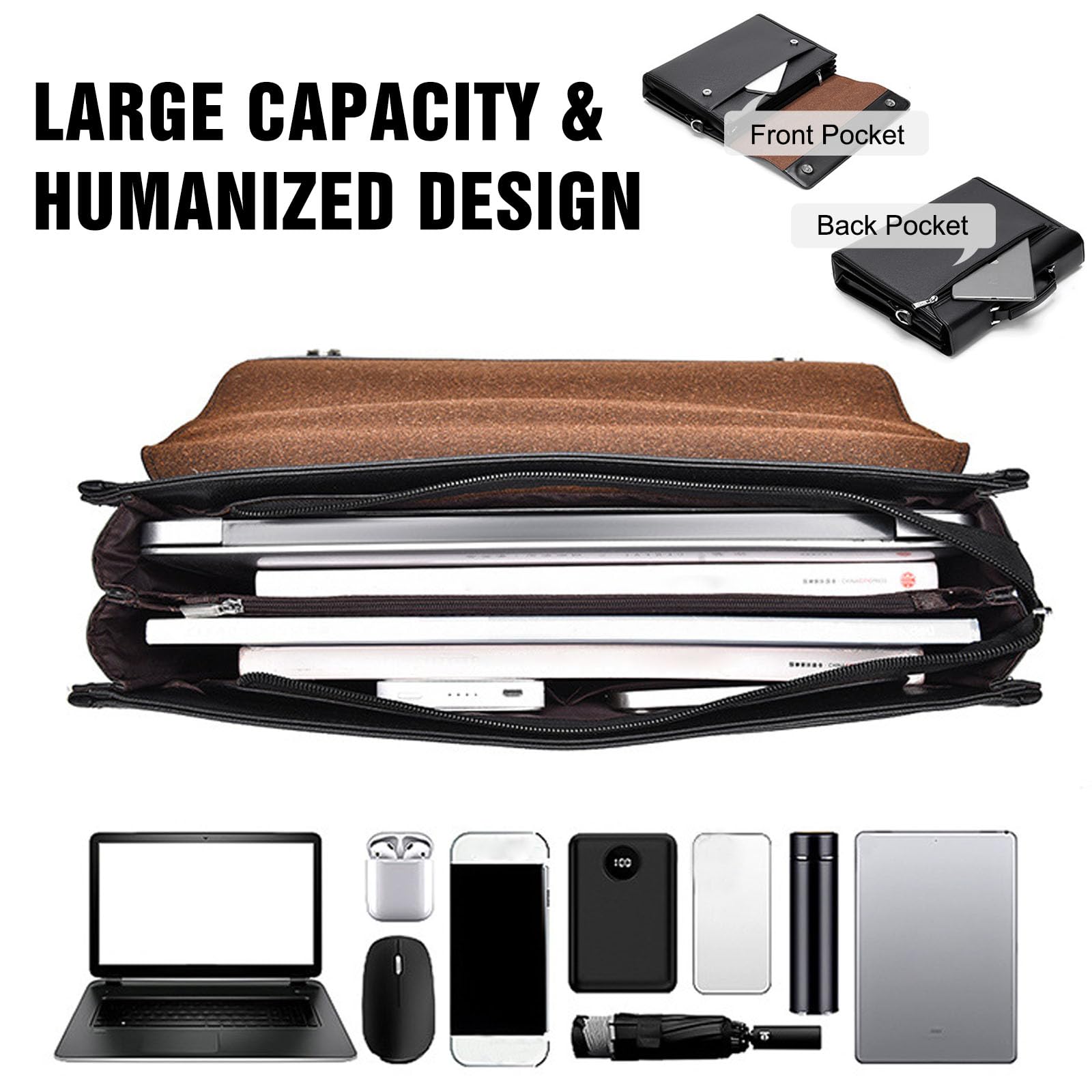 FANDARE Maletín Hombres Portafolios Bolsos Bandolera PU Cuero Bolsas de mano para 12.9 Pulgada Laptop Bolsa de Mensajero Bolso de Hombro Business Bolsa de Mano para Viaje Negocio Messenger Bag