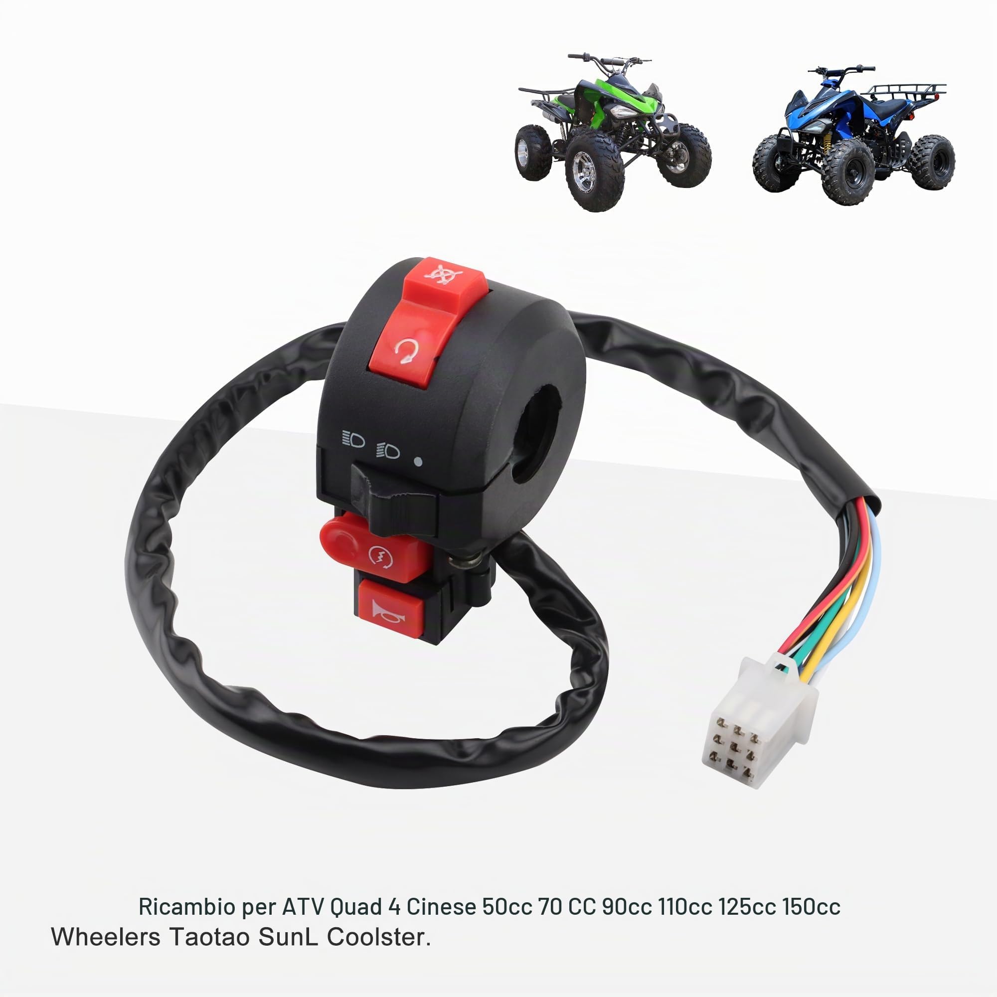 GOOFIT Moto 22mm 7/8 "ON off Controller Controllo Manubrio Faro Segnale Luce Pulsante Interruttore Montato con Clacson Sostituzione per ATV Dirt Bike Go Kart Scooter Pit Bike