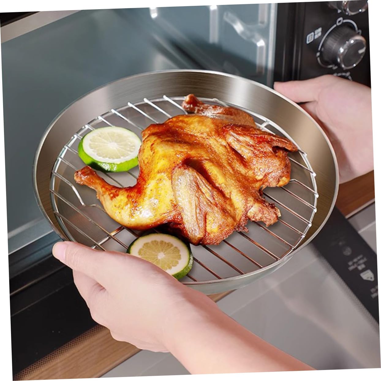 Bandeja de Horno de Acero Inoxidable con Rejilla Resistente y Multiusos para Asar Carne Pescado y Verduras Bandeja con Drenaje para Parrilla y Cocina