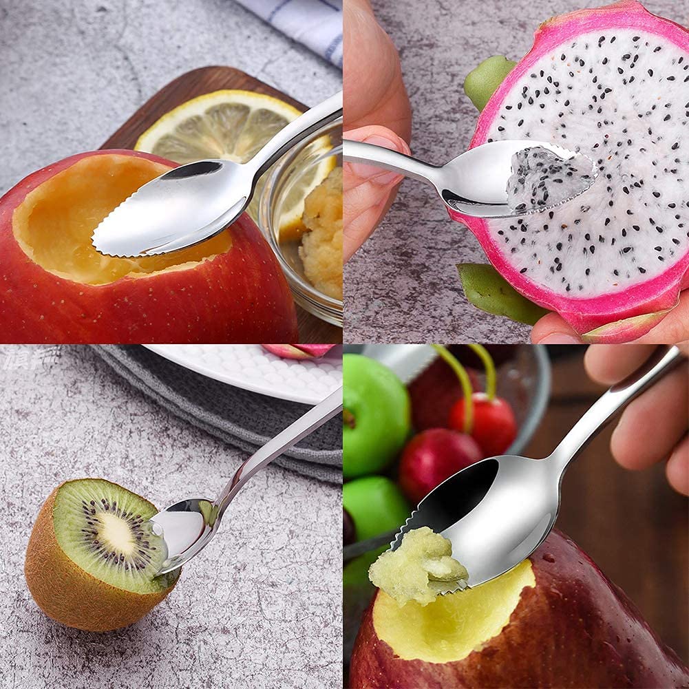YFOX łyżka do owoców łyżka do grejpfruta łyżka deserowa ze stali nierdzewnej, łyżka deserowa, skrobaczka, ząbkowana krawędź 2 sztuki