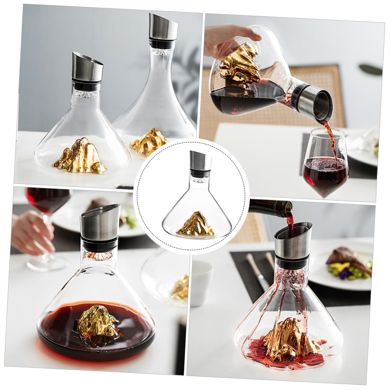 Homoyoyo Decantador de Vino Dorado de Cristal 1500ml Aireador Rápido y Diseño Elegante para Servir y Decantar Vino en Casa o Eventos