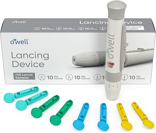 OWELL Kit de dispositivo de punción, dispositivo de lanceta diabética ajustable para pruebas de azúcar en sangre, incluye 40 lancetas de 4 medidores