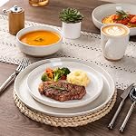 AmorArc Ensembles de vaisselle en céramique, assiettes peintes à la main et bols avec terre cuite rustique Sous-vêtement, garnitures en grès résistant aux rayures, lave-vaisselle & Micro-ondes sans danger