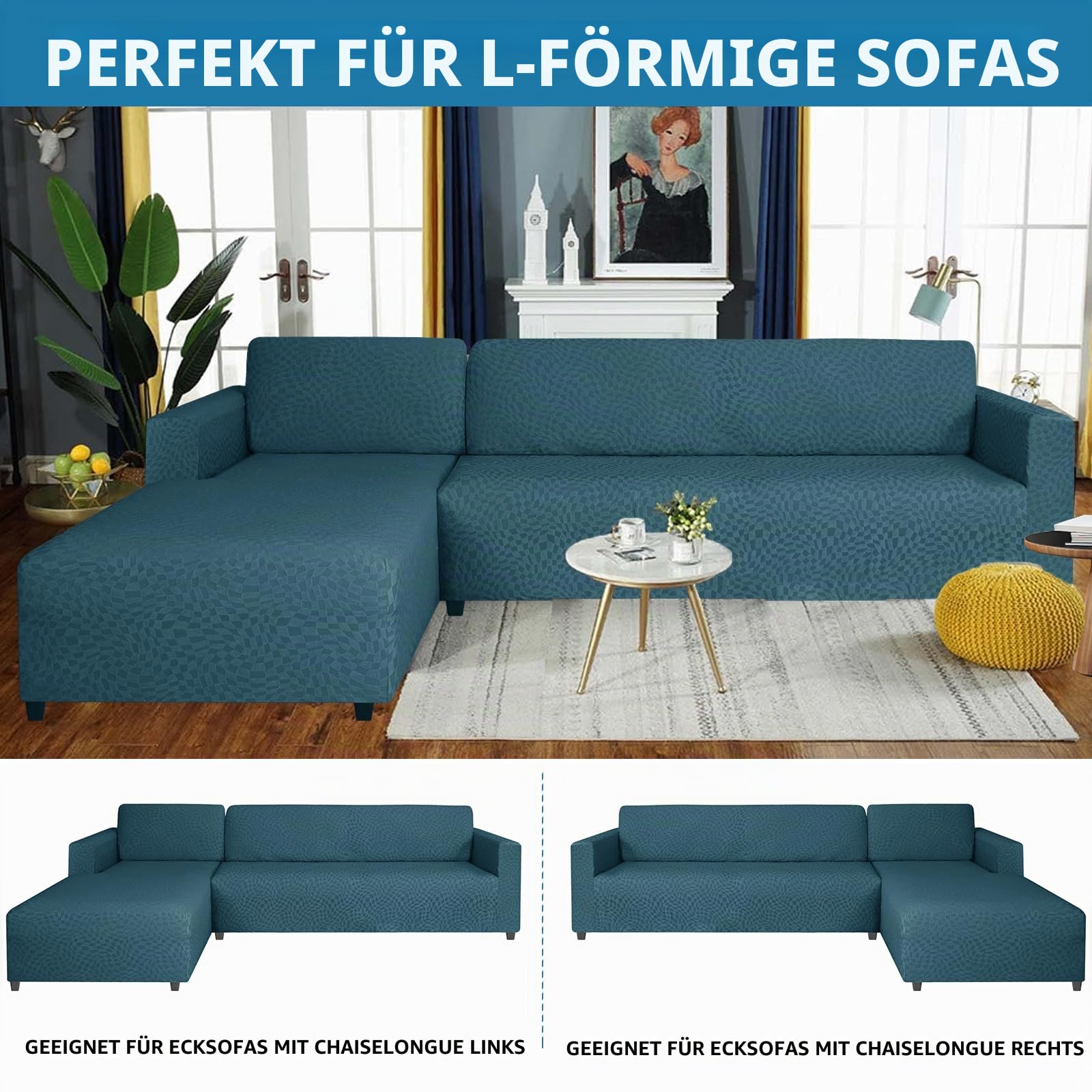 Ystyle Sofabezug L Form Stretch Links/Rechts, 1+2 Sitzer, Türkis | Elastisch Sofabezug Ecksofa Couchbezug L Form, Universal Sofa Überzug Ecksofa, Couch Cover L Shape Sofaschoner Schonbezug