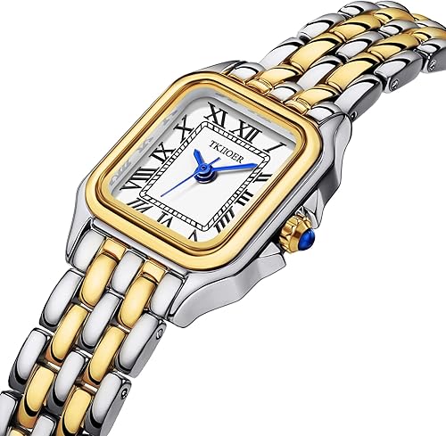 Miniatura 2 de Relojes pequeños de oro para mujer, relojes vintage con esfera romana para mujer, reloj analógico de caja rectangular para mujer