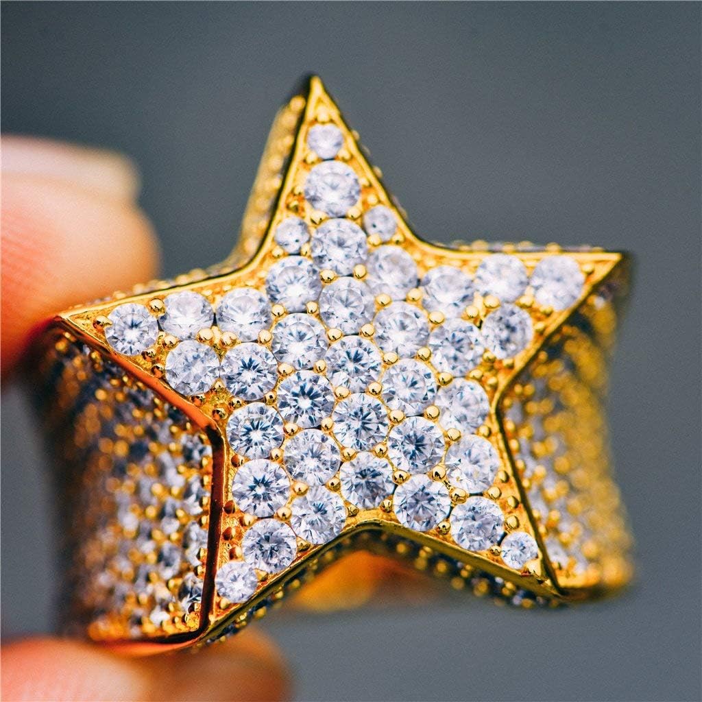 Iced Out Star Pinky Ring-18K Golden or White Golden Plated Hip Hop 5A+ Simulated Diamond Ring for Men Women-Size 7,8,9,10 - Image 2