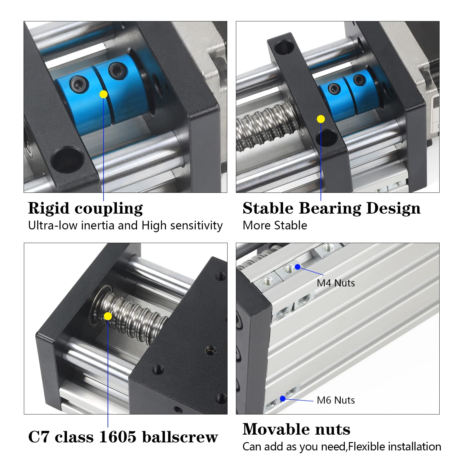 RATTMMOTOR Hub des Lineartisch-Aktuators L-300mm Kugelumlaufspindel Linearführungsschiene CNC Linearführung mit Nema23 Schrittmotor 1,8°, 3A, 1,2N.m für cnc Fräsmaschine (EBX1605J)